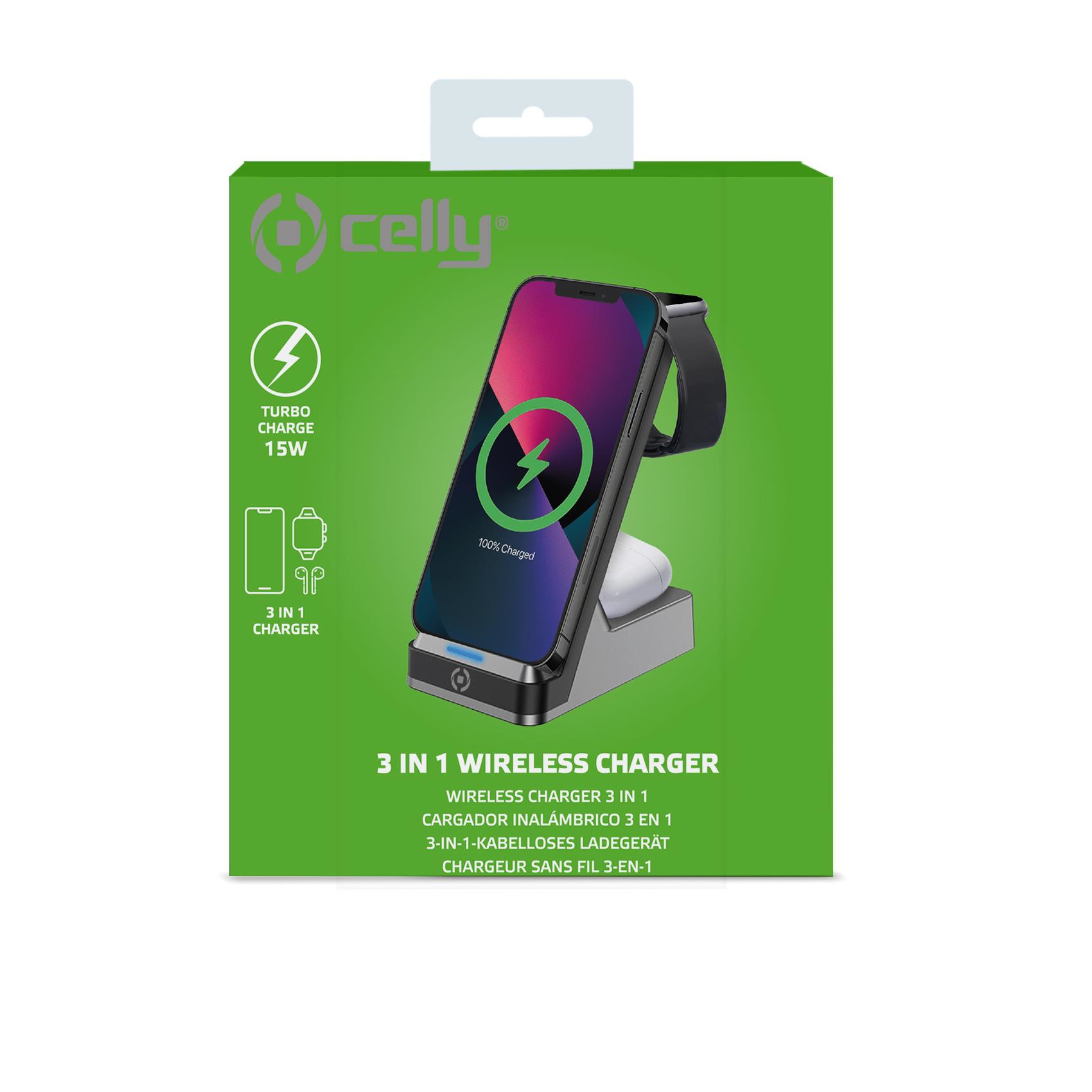 Celly WLSTAND3IN1BK mobile device charger Digital camera, Gaming controls, Headphones, Mobile phone, Power bank, Smartphone, Smartwatch, Tablet, Watch, Wearable – image 5