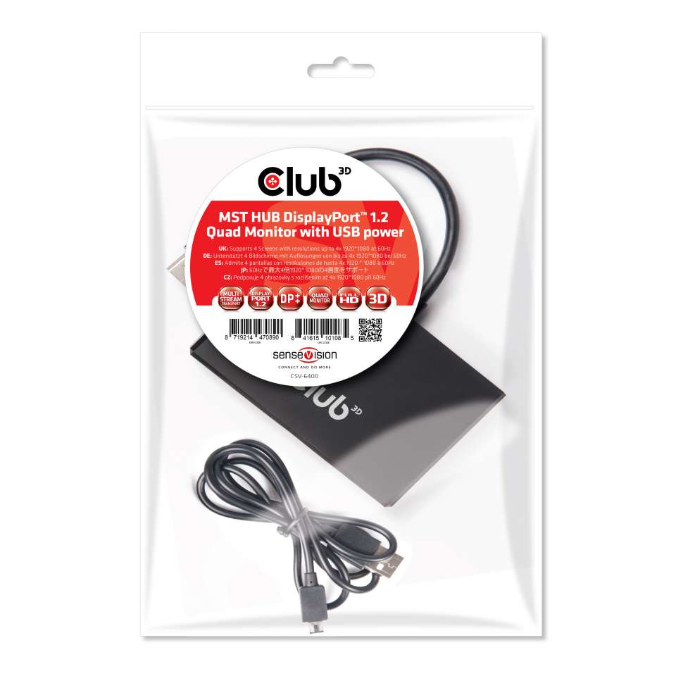 CLUB3D Multi Stream Transport Hub DisplayPort 1.2 Quad Monitor USB Powered – image 2