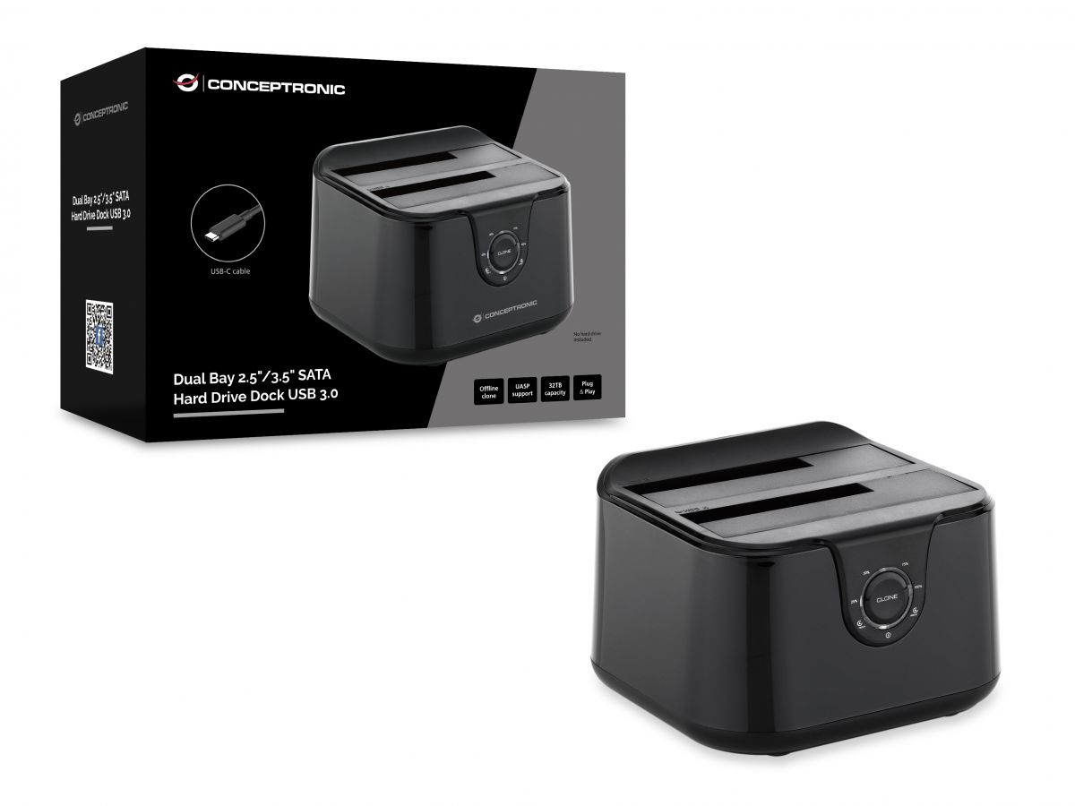 Conceptronic DONN12B storage drive docking station USB 3.2 Gen 1 (3.1 Gen 1) Type-B Black – image 3