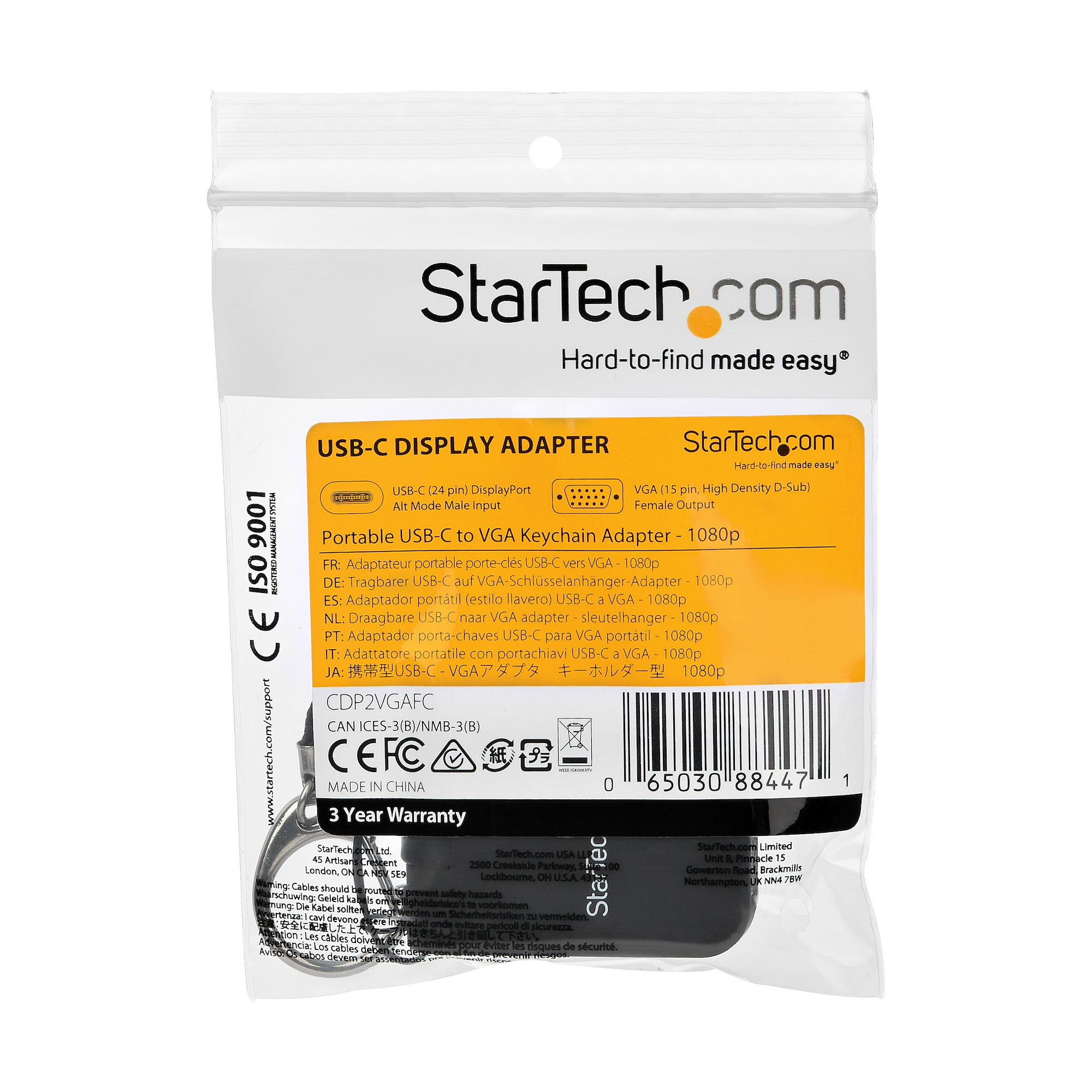 StarTech.com Compact USB C to VGA Adapter - 1080p USB Type-C to VGA Video Display Converter with Keychain Ring - Active USB-C DP Alt Mode to VGA Monitor Dongle – image 8