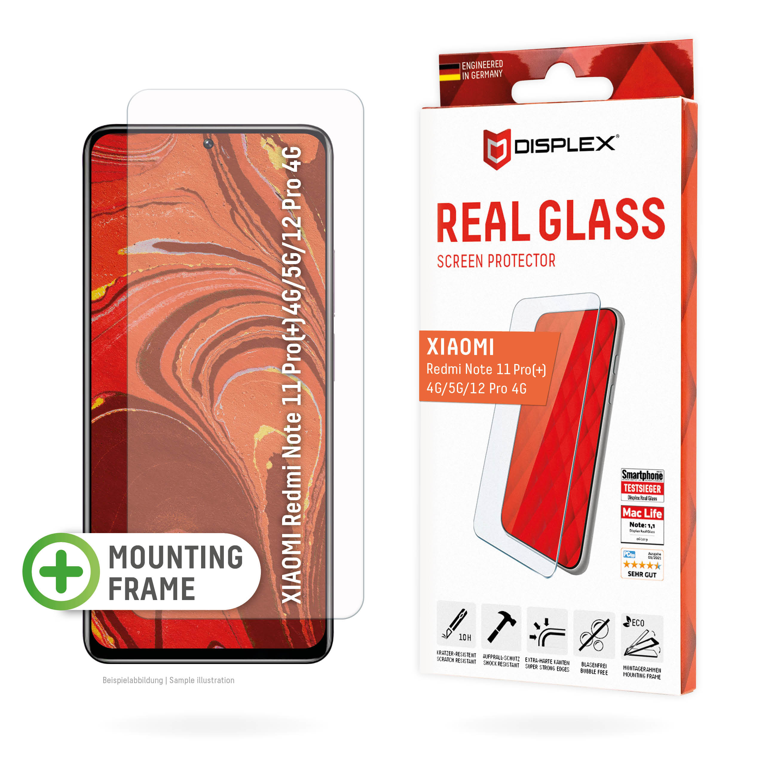 Displex Screen Protector (10H) for Redmi Note 11 Pro/Note 12 Pro 4G, Eco Mounting Frame, scratch resistant