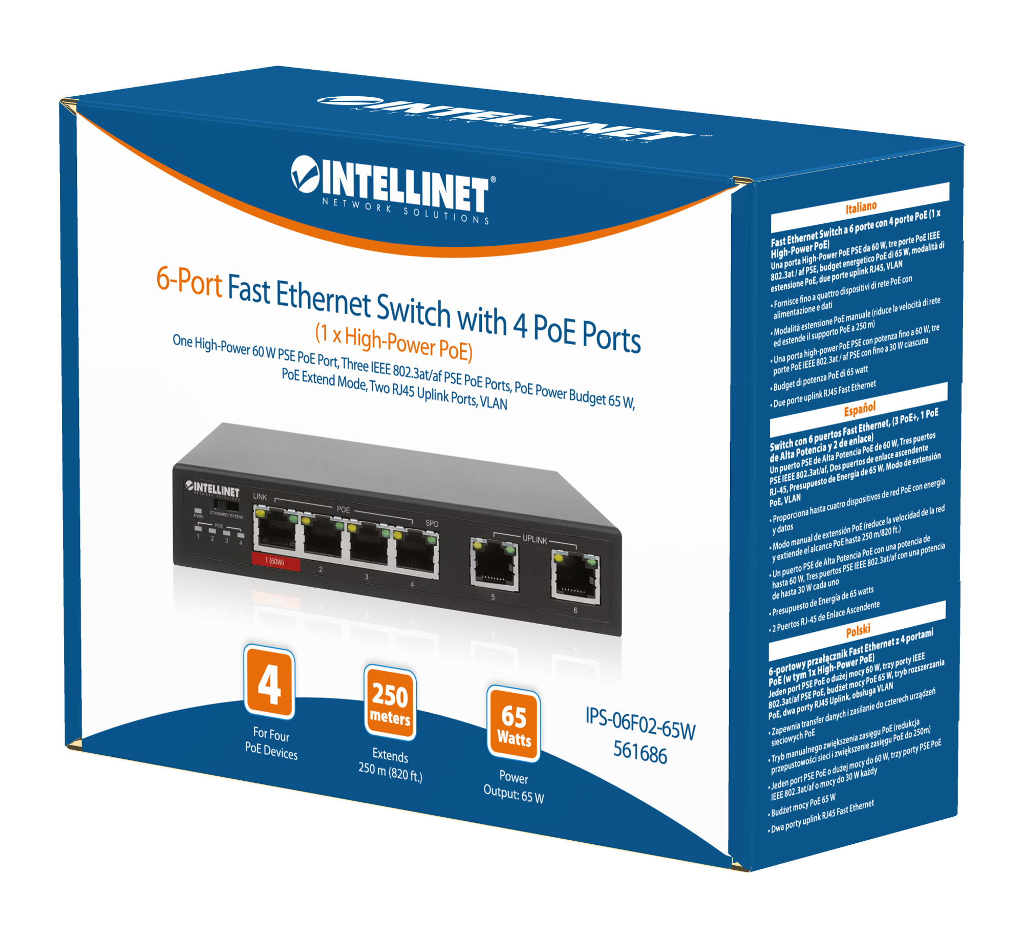 Intellinet 6-Port Fast Ethernet Switch with 4 PoE Ports (1 x High-Power PoE), One High-Power – image 7