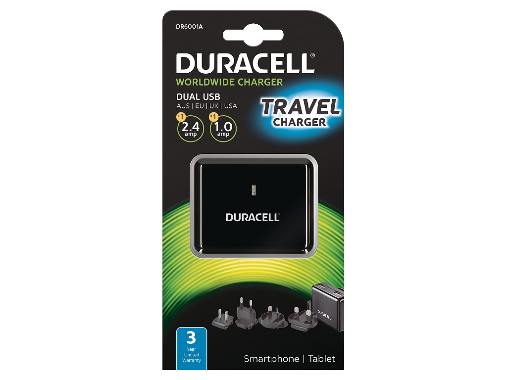 Duracell Dual USB Wall Charger 2.4A &1A