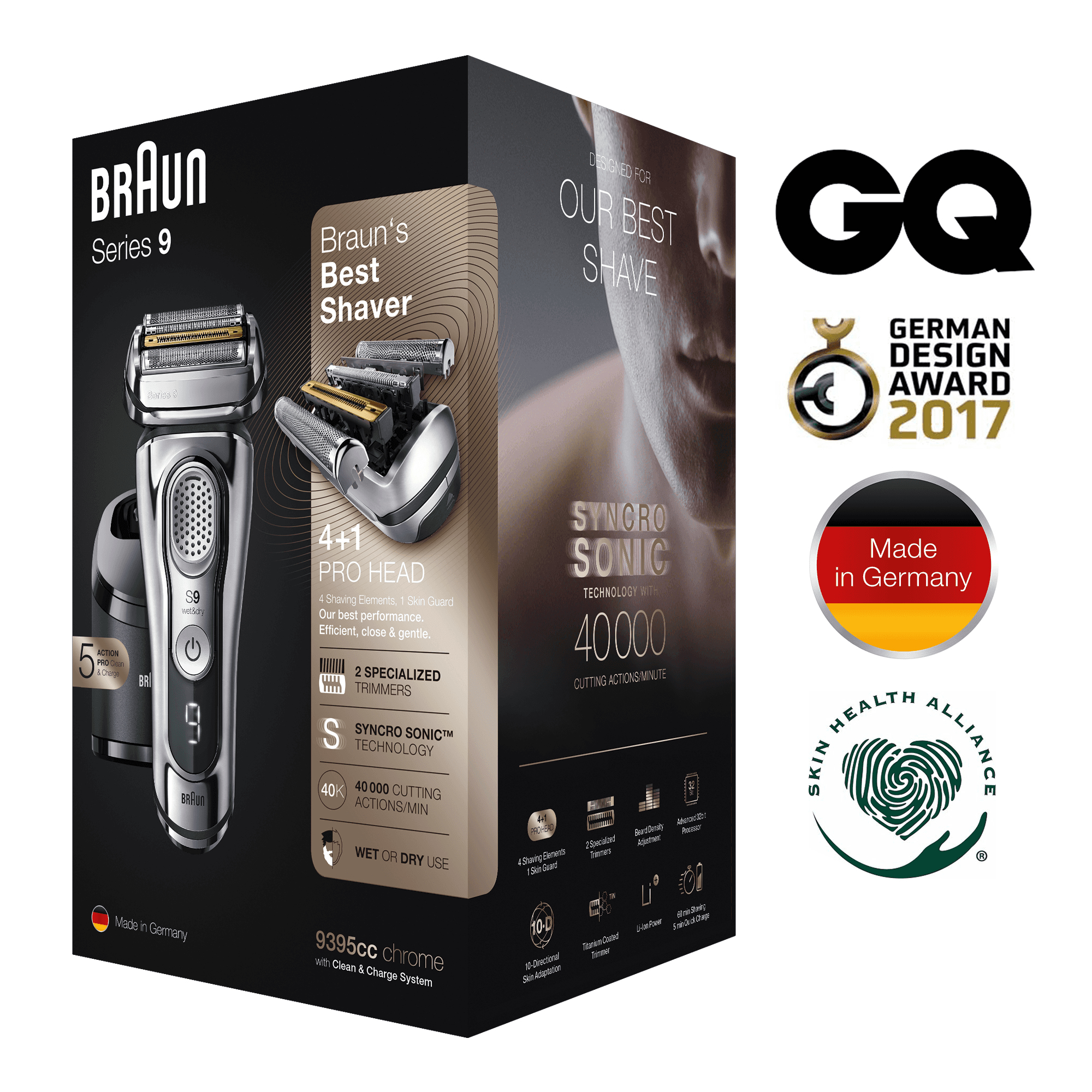 Braun Series 9 9395cc Latest Generation Electric Shaver, Clean&Charge Station, Leather Case, Chrome – image 9