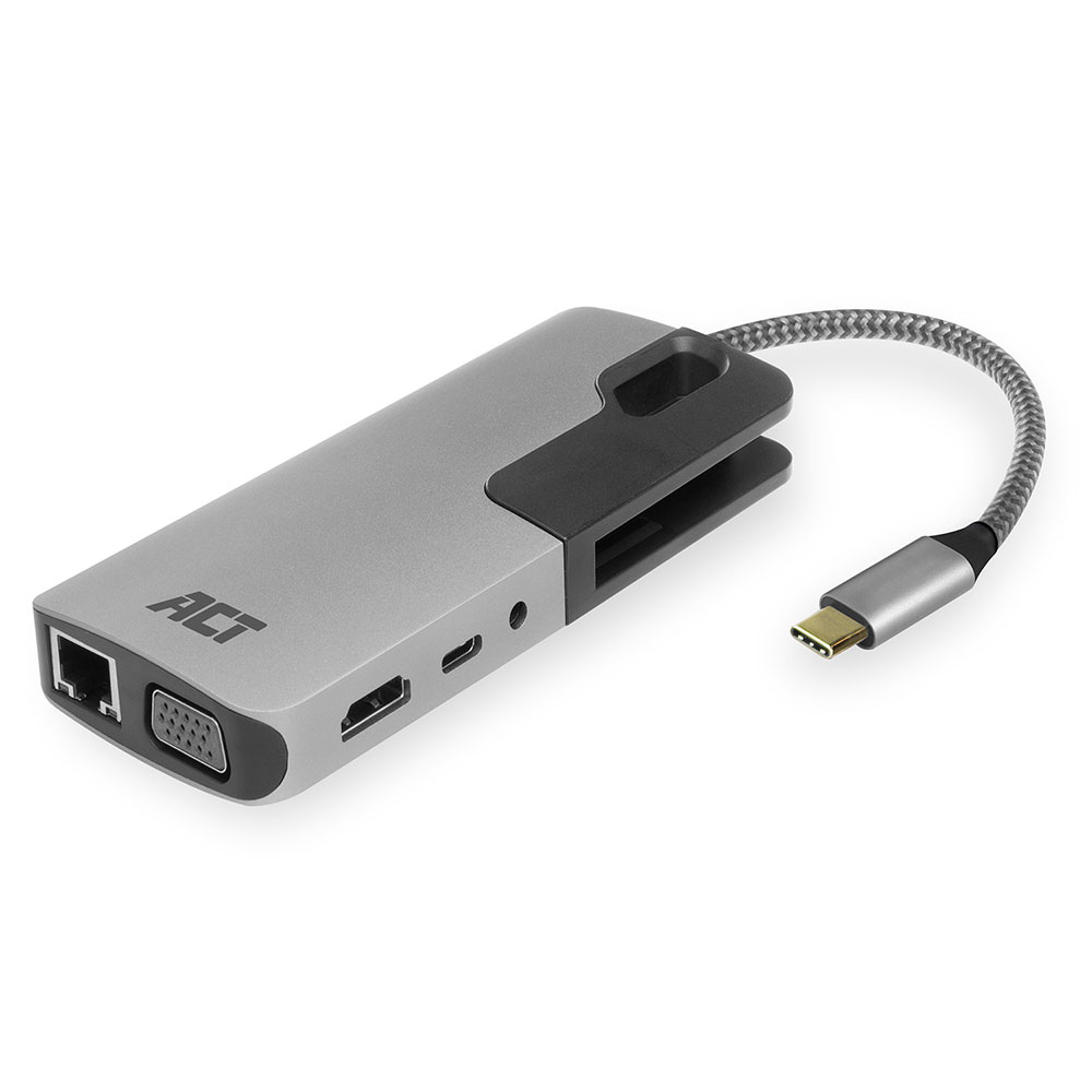 ACT AC7043 USB-C to HDMI or VGA multiport adapter with ethernet, USB hub, card reader, audio, PD pass through – image 4