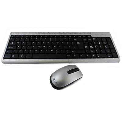 Acer KB.RF40B.007 keyboard Mouse included RF Wireless QWERTY Spanish Black, Silver