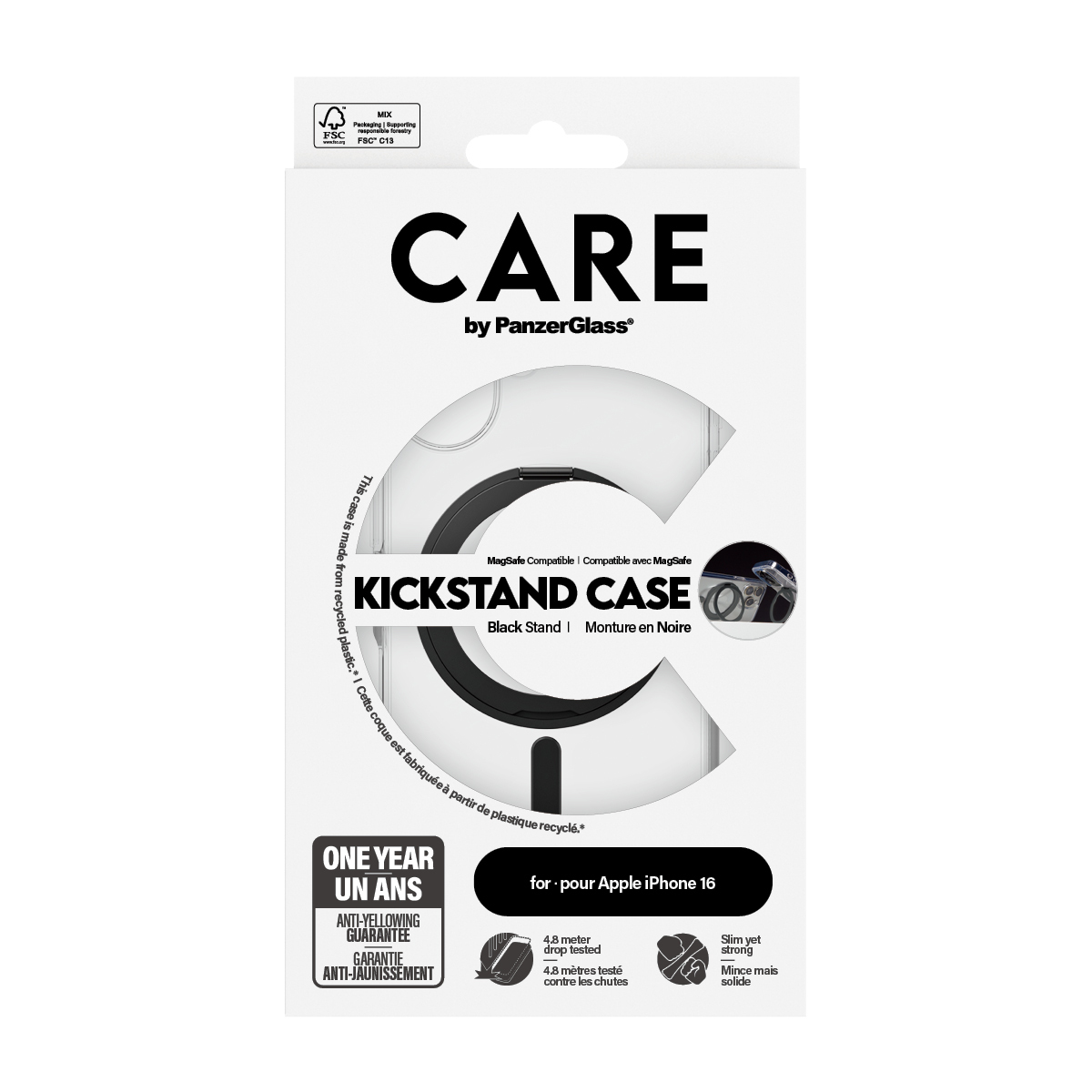 PanzerGlass CARE by PanzerGlass® Feature Case Transparent w. Black Kickstand & MagSafe iPhone 16 – image 3
