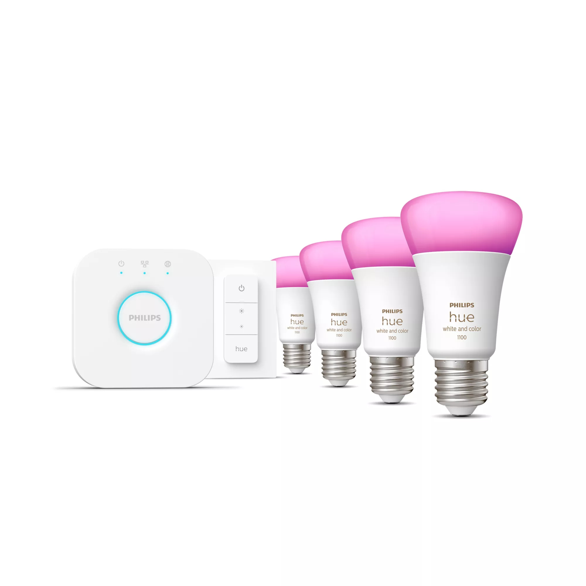 Philips by Signify Philips Hue White and colour ambience Starter kit: 4 E27 smart bulbs (1100) + dimmer switch – image 1