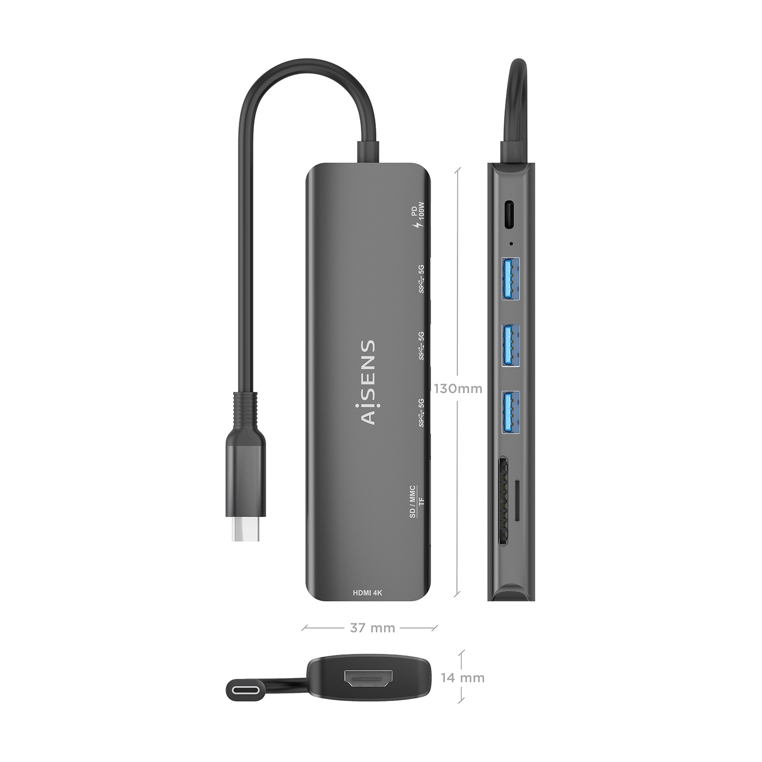 AISENS ASUC-7P025-GR laptop dock/port replicator Wired USB 3.2 Gen 1 (3.1 Gen 1) Type-C Grey – image 4