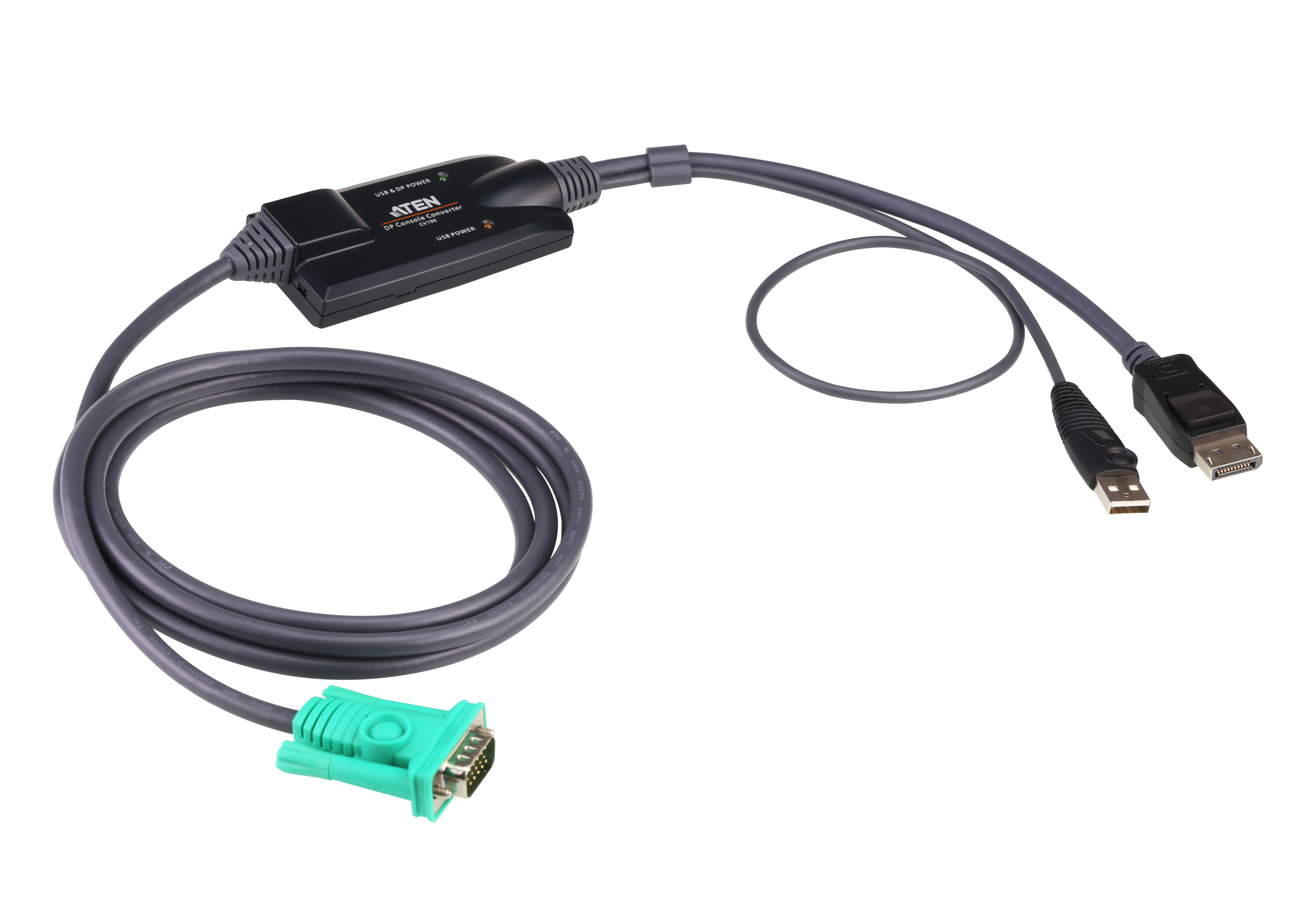 ATEN CV190 - Keyboard / video / mouse (KVM) cable - 15 pin SPHD (M) to USB, DisplayPort (M) - 1.8 m - thumbscrews