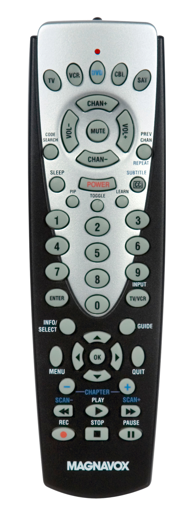 Magnavox MRU2500/17 remote control IR Wireless DVDR-HDD, SAT, TV, VCR Press buttons