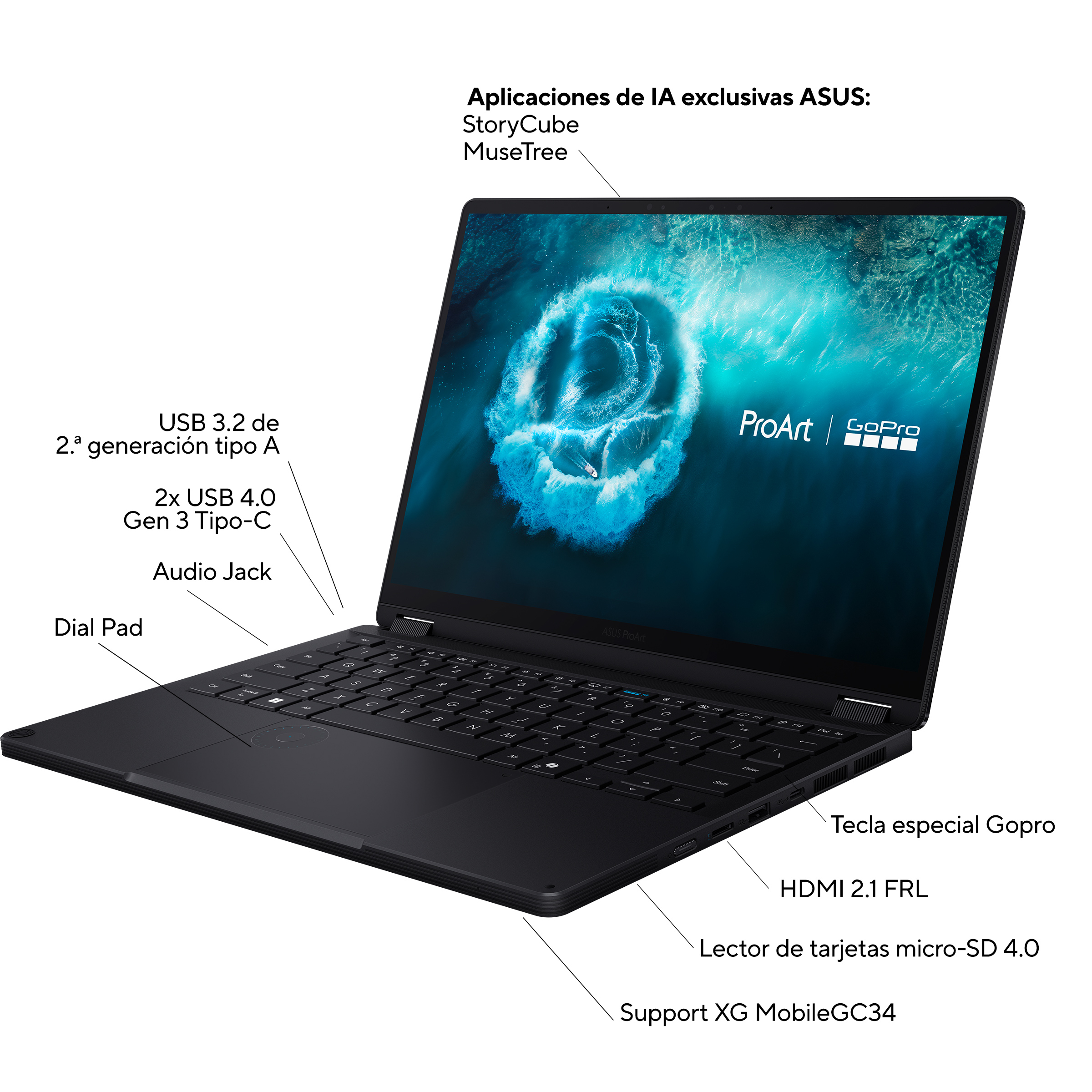 Portátil - ASUS ProArt GoPro Edition (PX13) OLED HN7306EAC-LX084W Copilot+ PC, 13.3" 3K, AMD Ryzen AI Max+ 395 50 TOPS, 128GB RAM, 2TB SSD, W11H - imagen 4