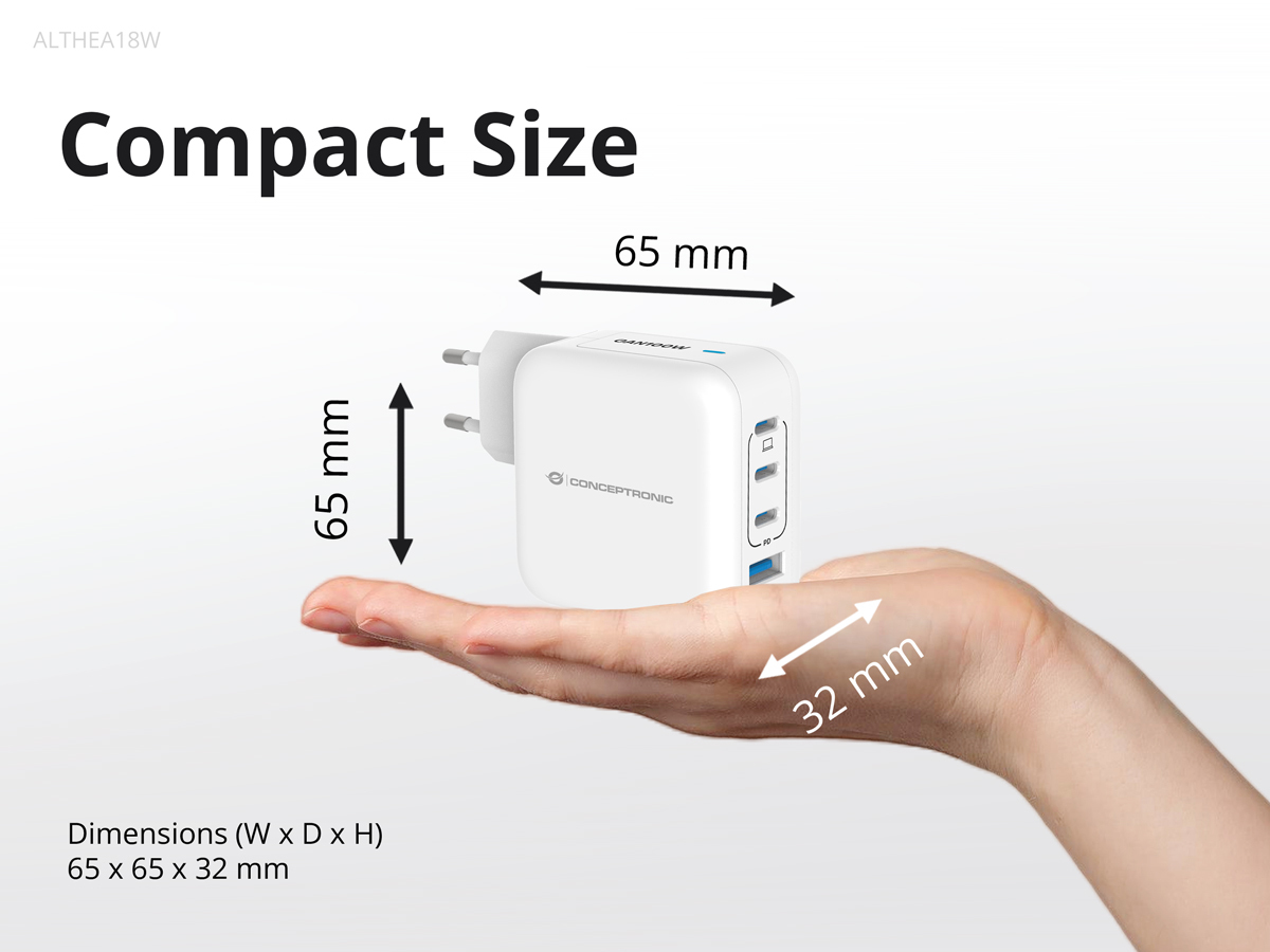Conceptronic 4-Port 100W GaN USB PD Charger with USB-C Charging Cable, USB-C x 3, USB-A x 1, QC 3.0, PPS – image 9