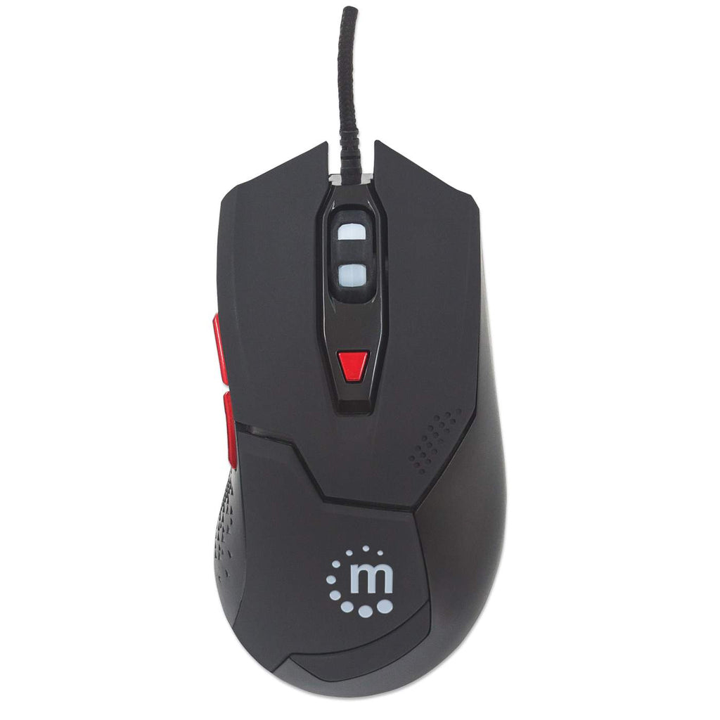 Manhattan Wired Optical Gaming USB-A Mouse with LEDs, 480 Mbps (USB 2.0), Six Button, Scroll Wheel, 800-2400dpi, Black with Red Buttons, Three Year Warranty – image 3