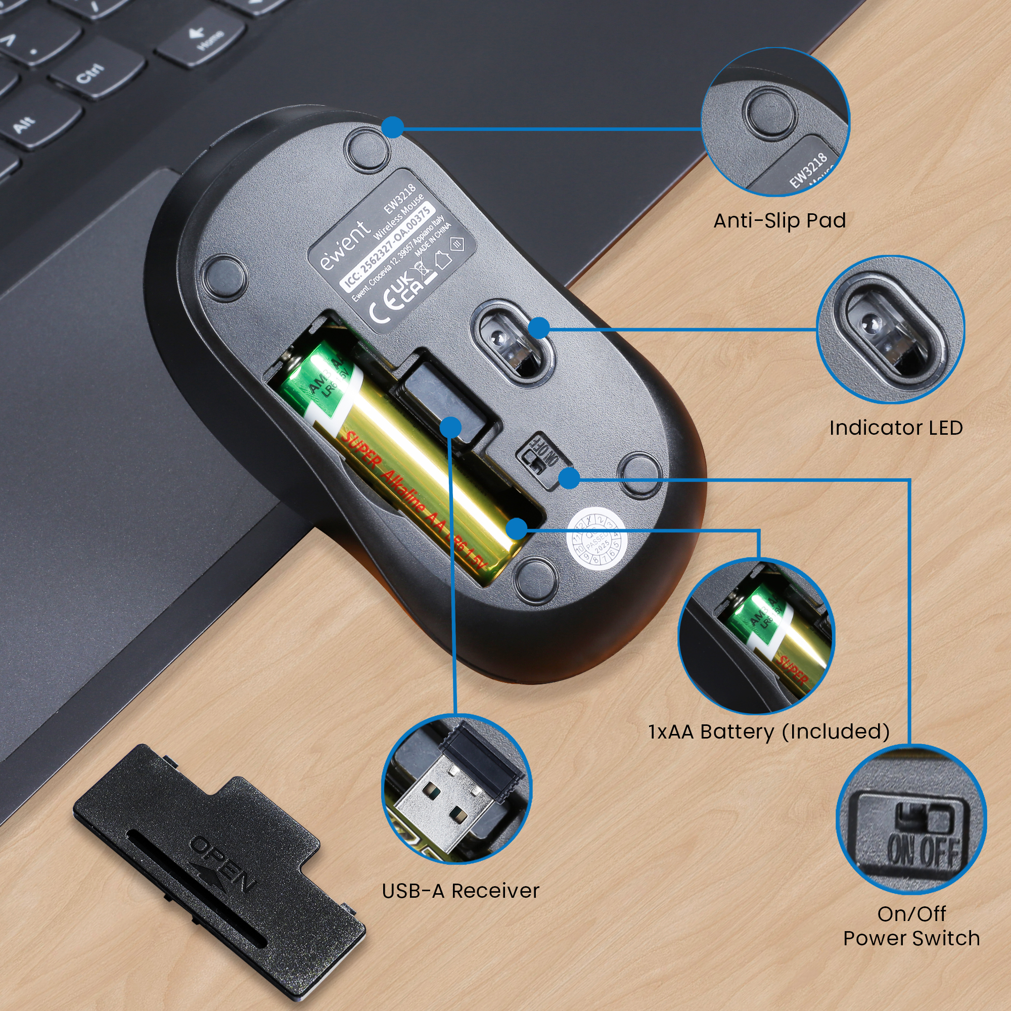 Ewent Wireless optical mouse 800-1200-1600dpi and Silent clicks – image 5