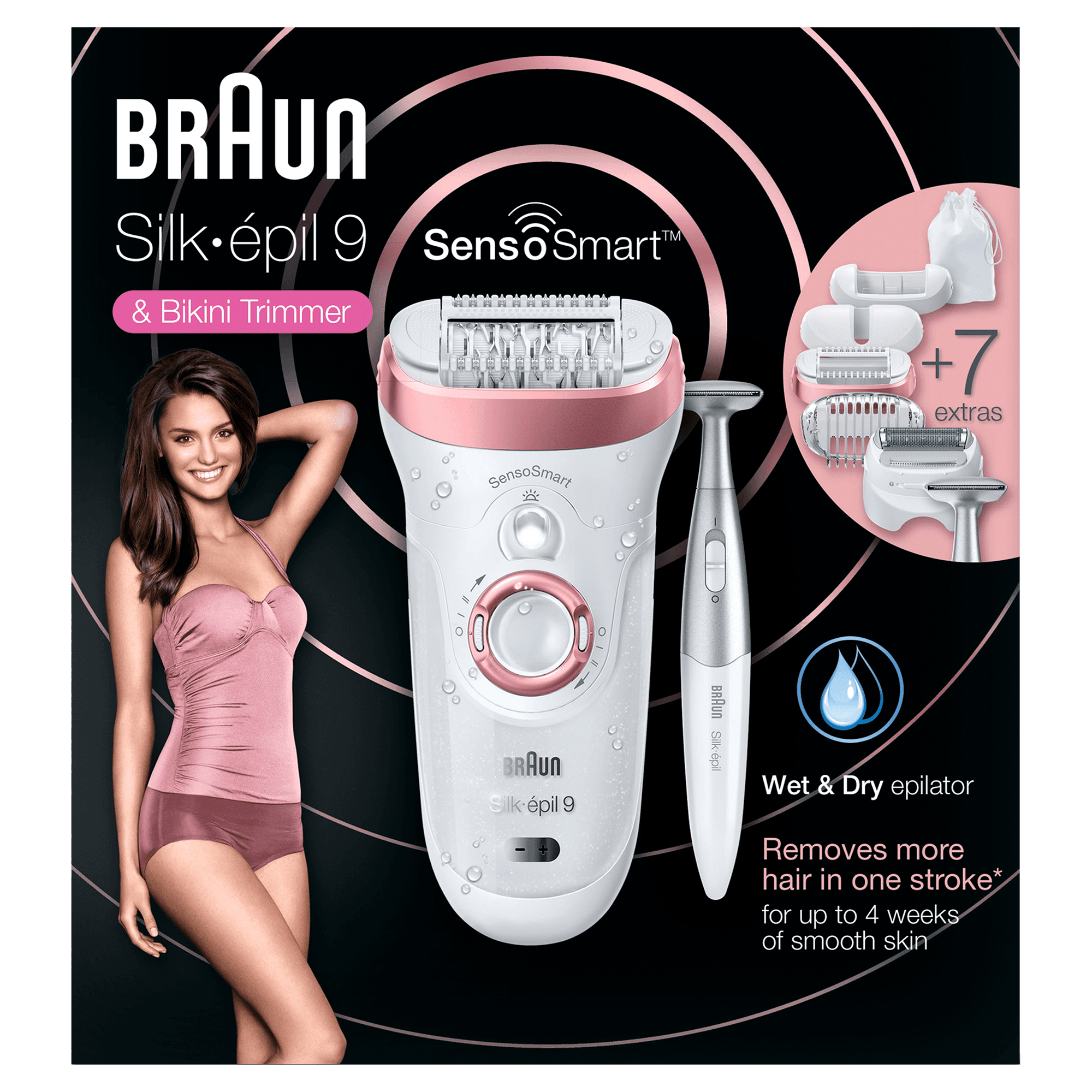 Braun Silk-épil 9 81646959 epilator 40 tweezers Rose gold, White