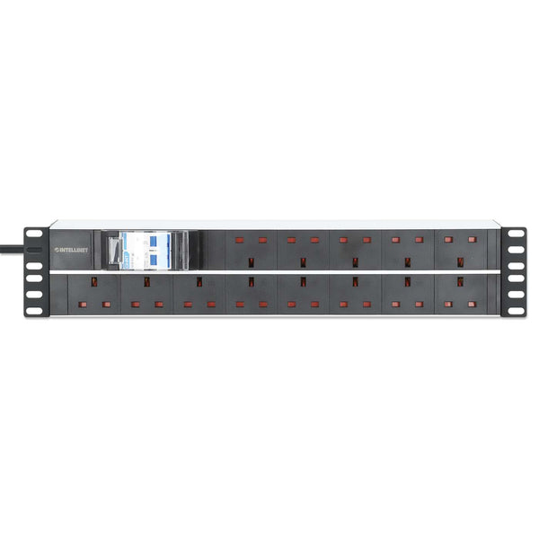 Intellinet 19" 2U PDU 15-way UK, With 2P air breaker, Rackmount, Power Distribution Unit, UK 3-pin outlets, 3m power cord, output – image 3