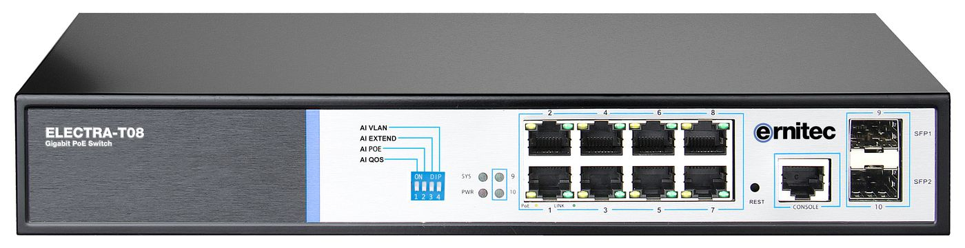 Ernitec ELECTRA-T08 network switch Managed Gigabit Ethernet (10/100/1000) Power over Ethernet (PoE) 1U Black