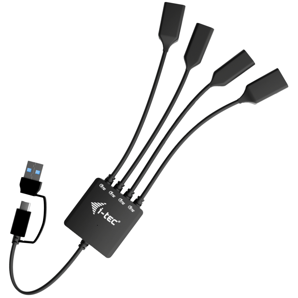 i-tec USB-C/USB-A Cable HUB 4 port (2x USB-C, 2x USB-A) USB 3.2 Gen 1 (3.1 Gen 1) Type-A + Type-C 5000 Mbit/s Black