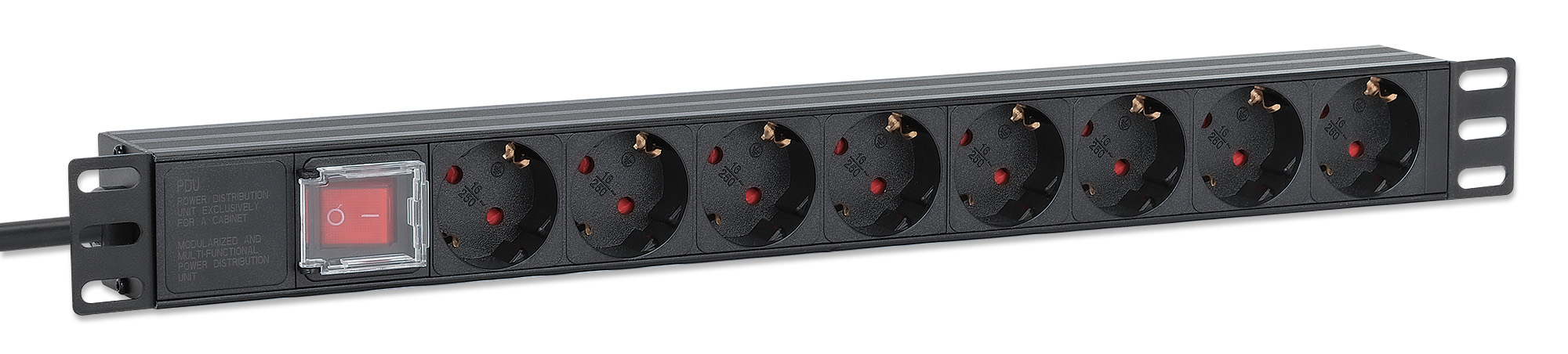 Intellinet 19" 1U Rackmount 8-Output Power Distribution Unit (PDU), EU CEE 7/3 Outlets, Built-in 2m Power Cord with EU CEE 7/7 Plug, 16 A, On/Off Switch, Horizo – image 2