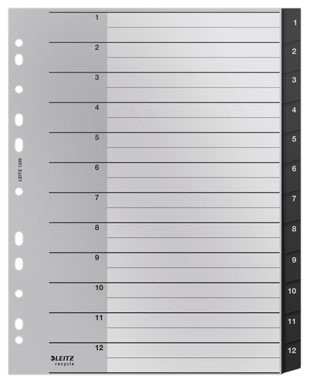Leitz 12090000 lengüeta de índice Separador numérico con pestaña Polipropileno (PP) Negro, Blanco