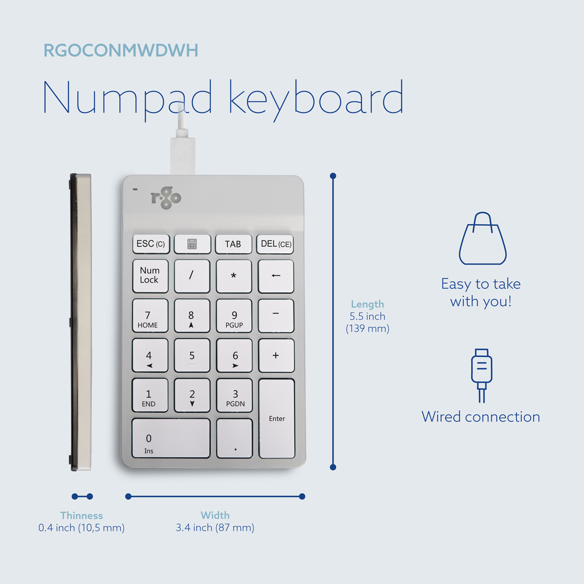 R-Go Tools Numeric keypad R-Go Numpad Break, ergonomic numeric keypad with break software, wired, white – image 8