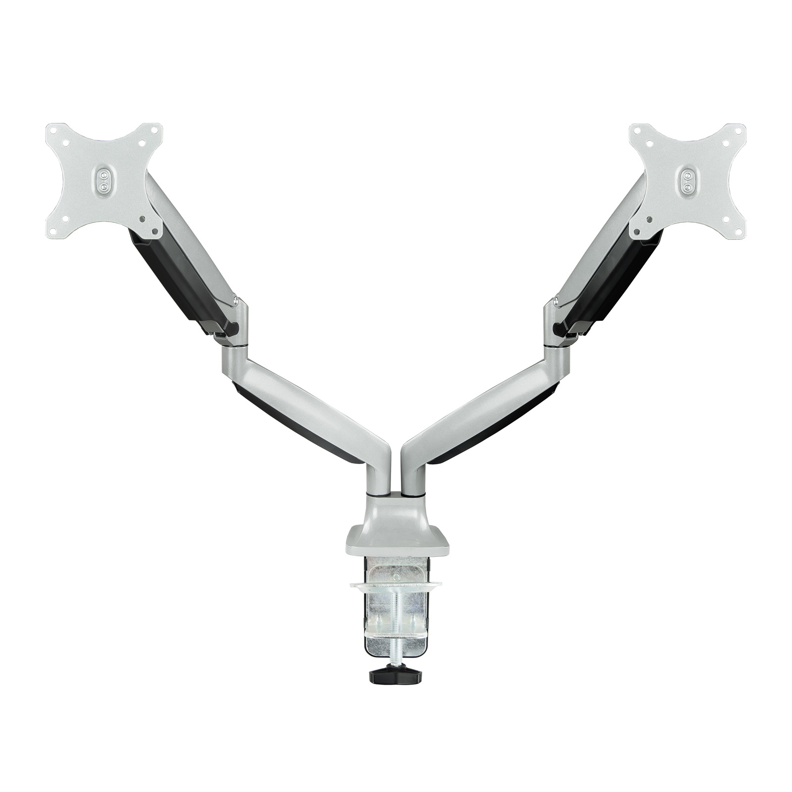 TooQ Soporte de Mesa Giratorio e Inclinable para 2 Pantallas (Monitor / TV Plasma / LCD / LED) 13” – 32”, de Dos Brazos, Plata