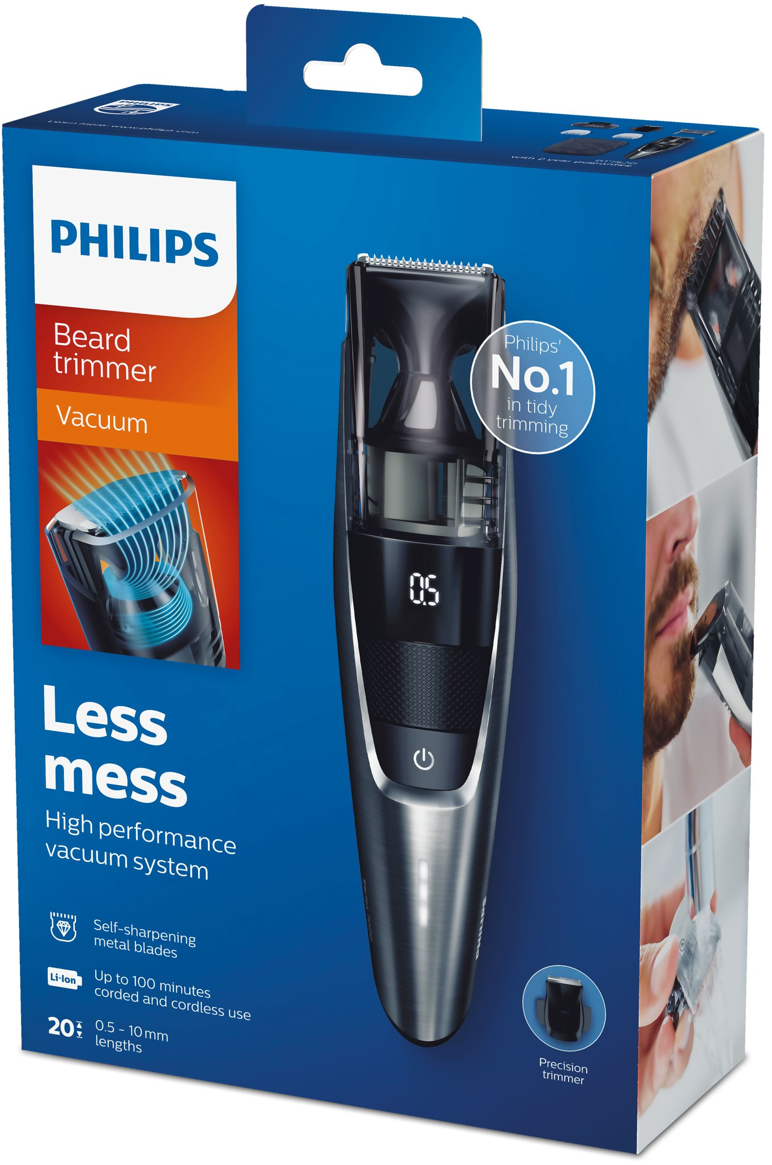 Philips BEARDTRIMMER Series 7000 0.5-mm precision settings Vacuum Beard Trimmer – image 2