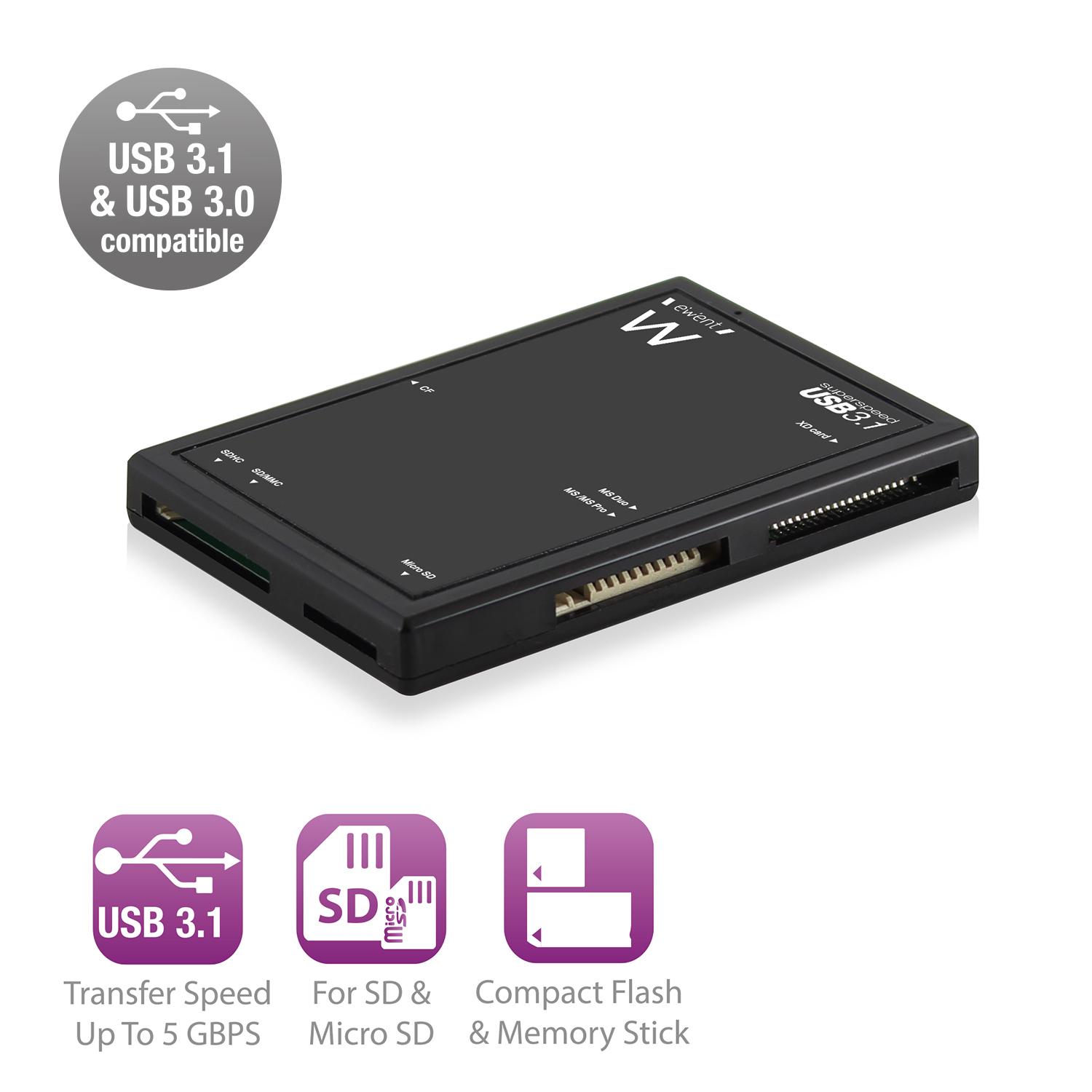 Ewent EW1074 card reader USB 3.2 Gen 1 (3.1 Gen 1) Type-B Black – image 3