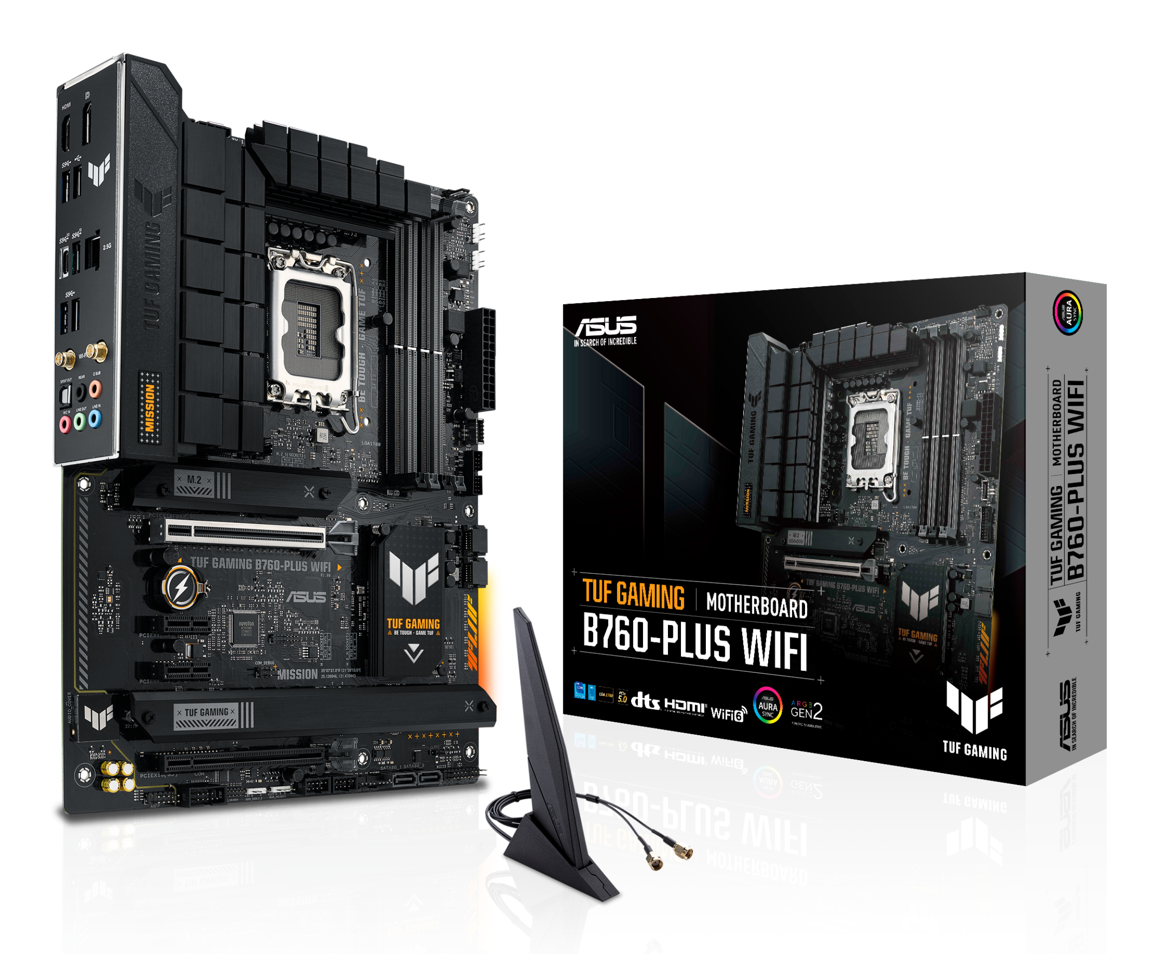 ASUS TUF GAMING B760-PLUS WIFI - Motherboard - ATX - LGA1700 Socket - B760 Chipset - USB-C 3.2 Gen 2x2, USB 3.2 Gen 2, USB 3.2 Gen 1, USB-C 3.2 Gen2 - 2.5 Gigabit LAN, Wi-Fi 6, Bluetooth - onboard graphics (CPU required) - HD Audio (8-channel)