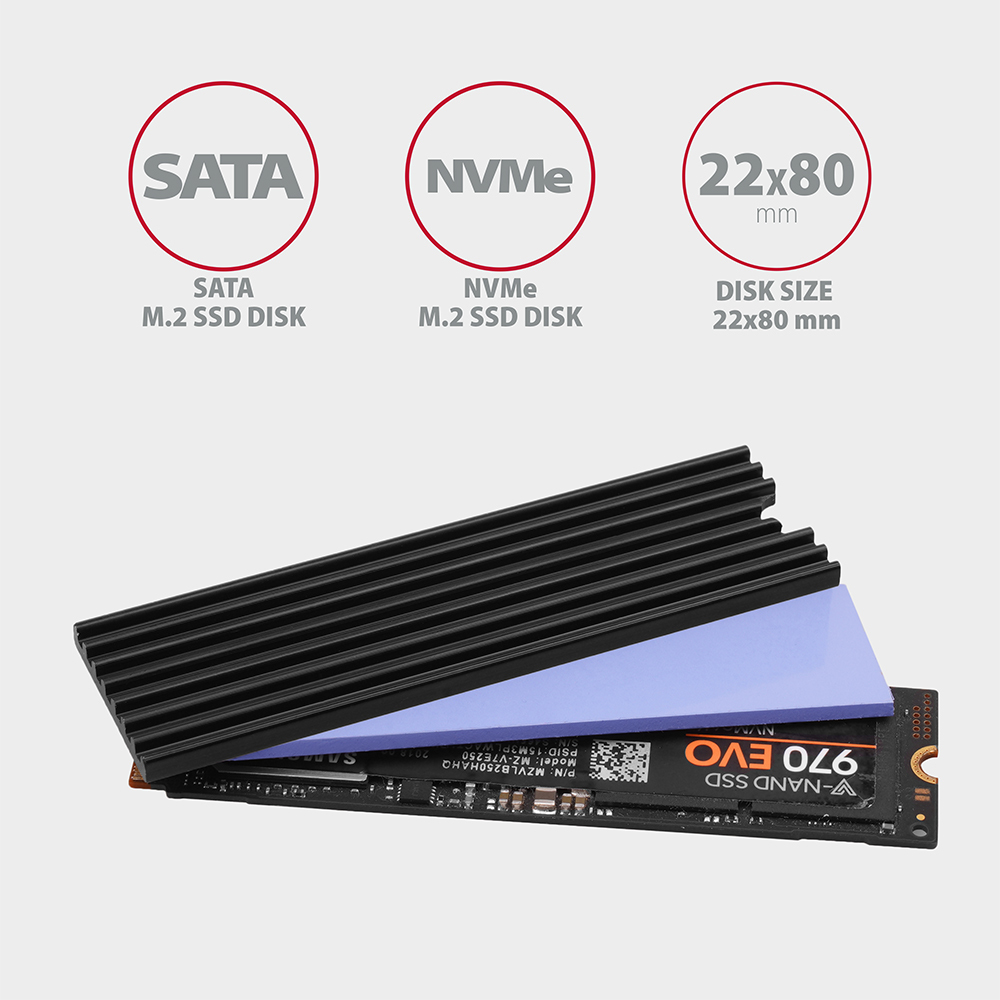Axagon CLR-M2L3 Passive aluminum heatsink for all M.2 SSDs, size 2280, high – image 2