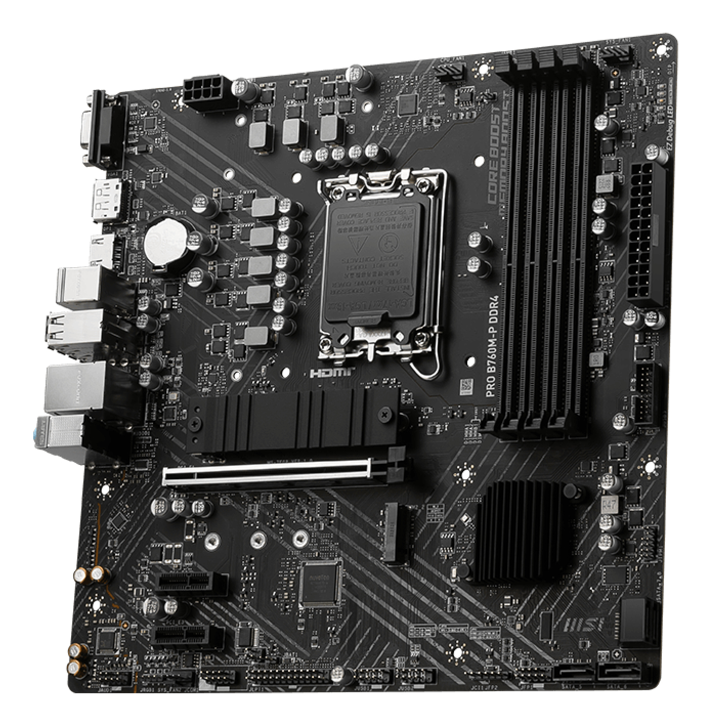 Tarjeta Madre MSI PRO B760M-P DDR4 - Socket 1700 - 4x DDR4 - 2133/3200/4800(OC)MHz - HDMI - DisplayPort - VGA - USB 2.0/3.2 - Micro ATX - PRO B760M-P DDR4