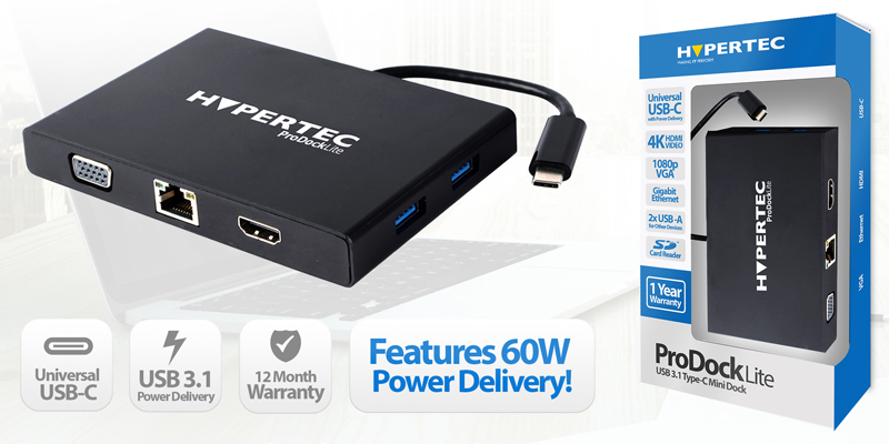 Hypertec HYP-USBCPD-L laptop dock/port replicator Wired USB 3.2 Gen 1 (3.1 Gen 1) Type-C Black