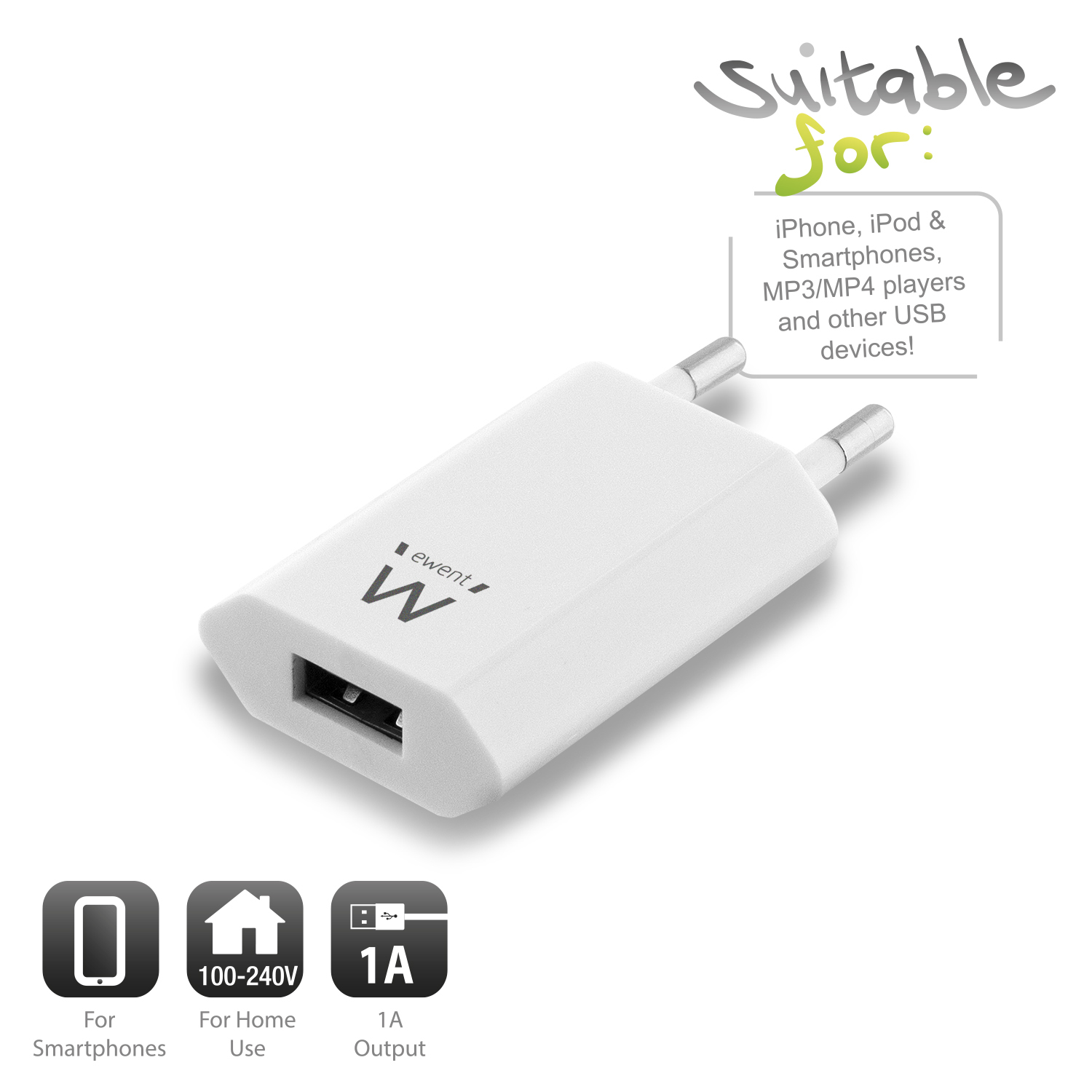 Ewent EW1222 mobile device charger Universal White AC Indoor – image 2