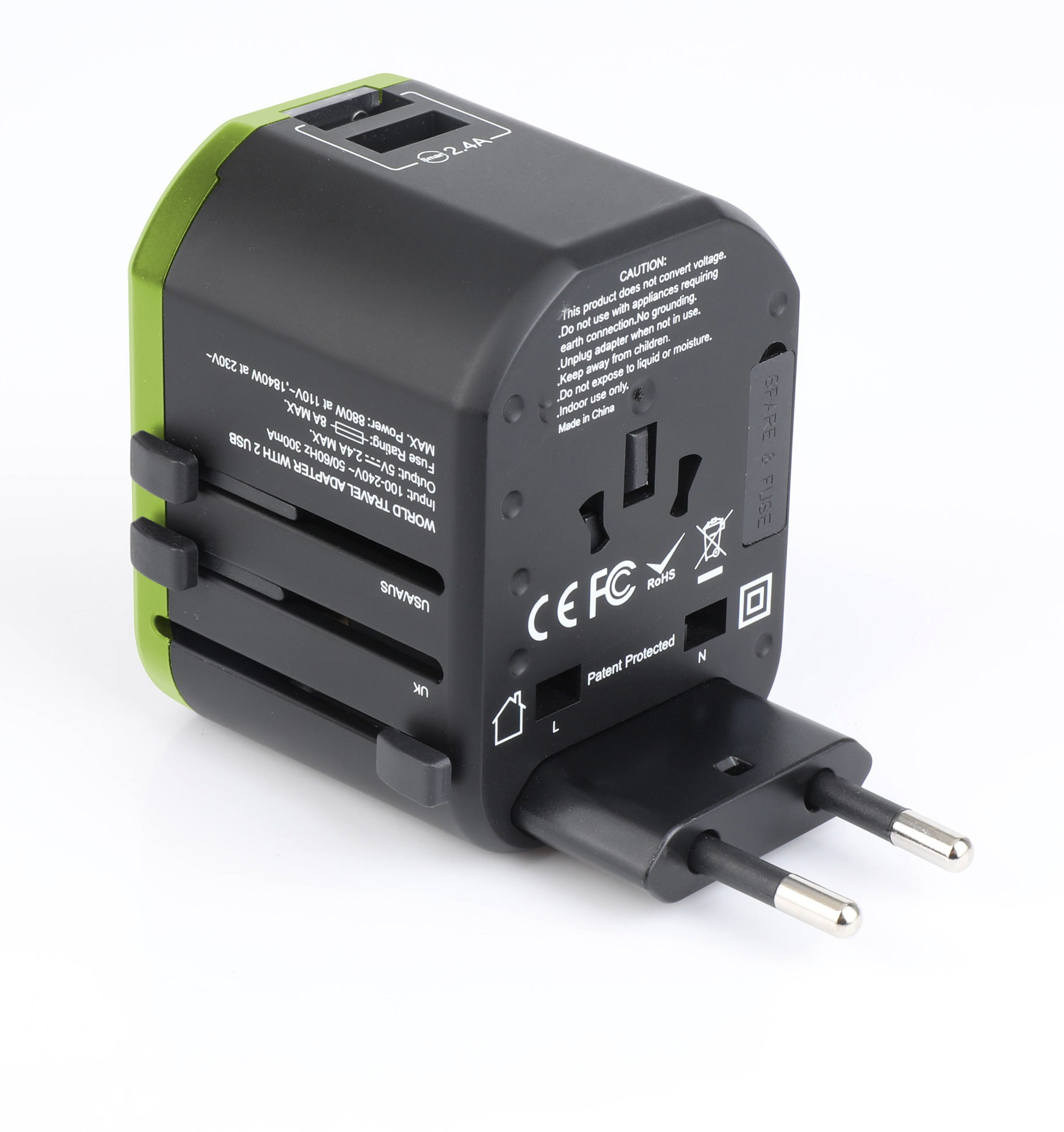 Techly Travel Adapter with 2 USB Ports 2.4A Black/Green – image 6