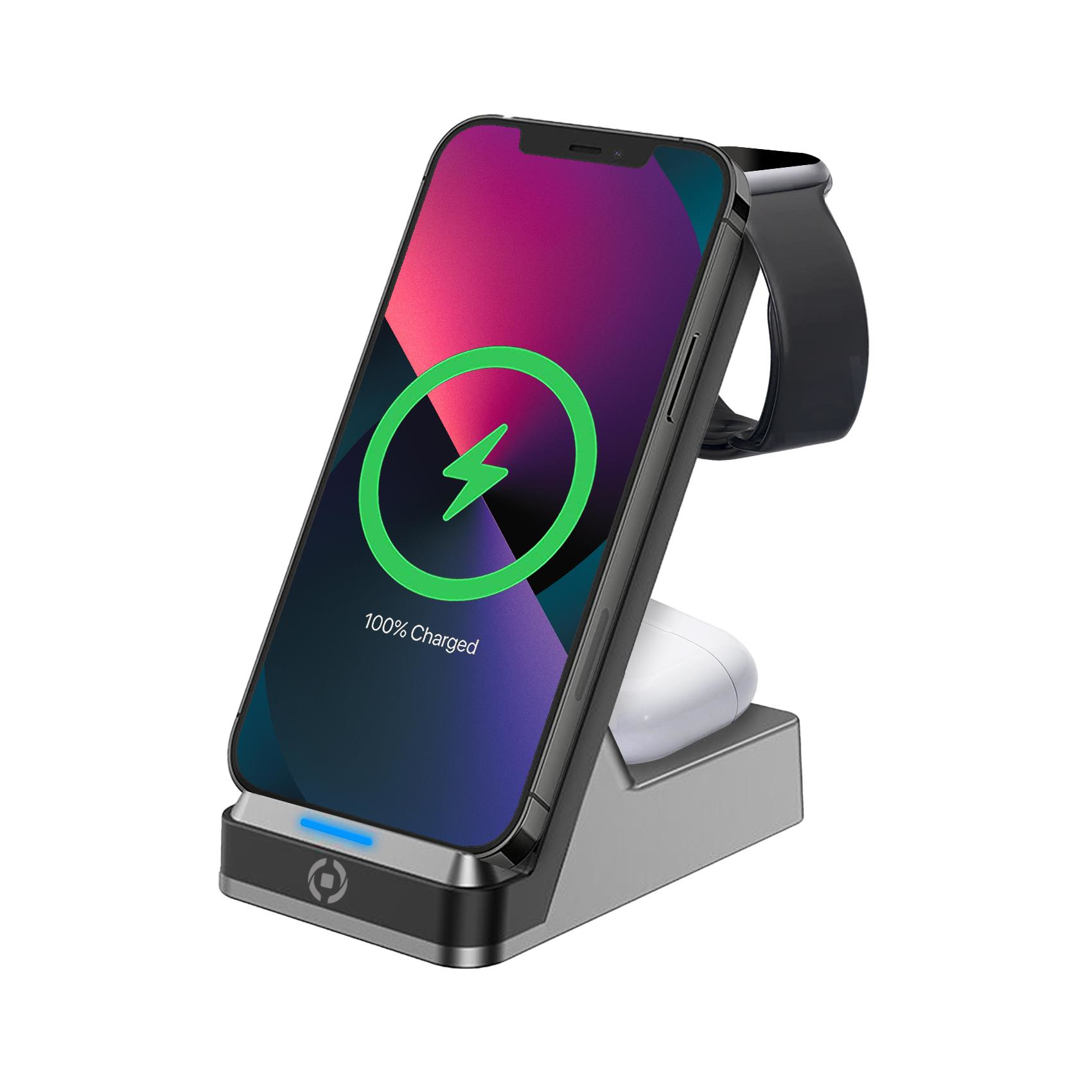 Celly WLSTAND3IN1BK mobile device charger Digital camera, Gaming controls, Headphones, Mobile phone, Power bank, Smartphone, Smartwatch, Tablet, Watch, Wearable – image 1