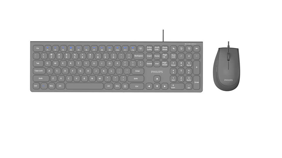 Philips 3000 series SPT6327G/93 keyboard Mouse included Universal USB QWERTY English Grey – image 1