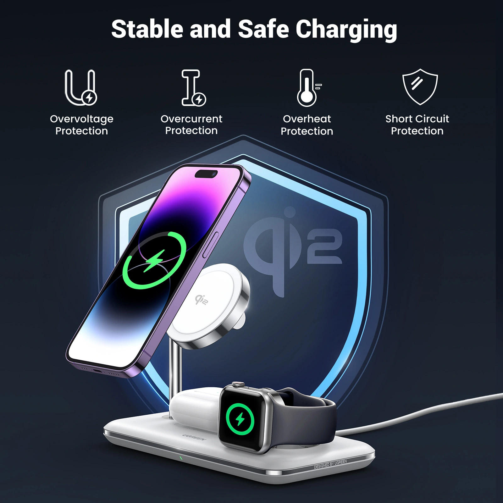 Ugreen CD278 Headphones, Smartphone, Smartwatch White AC Wireless charging Fast charging Indoor – image 3