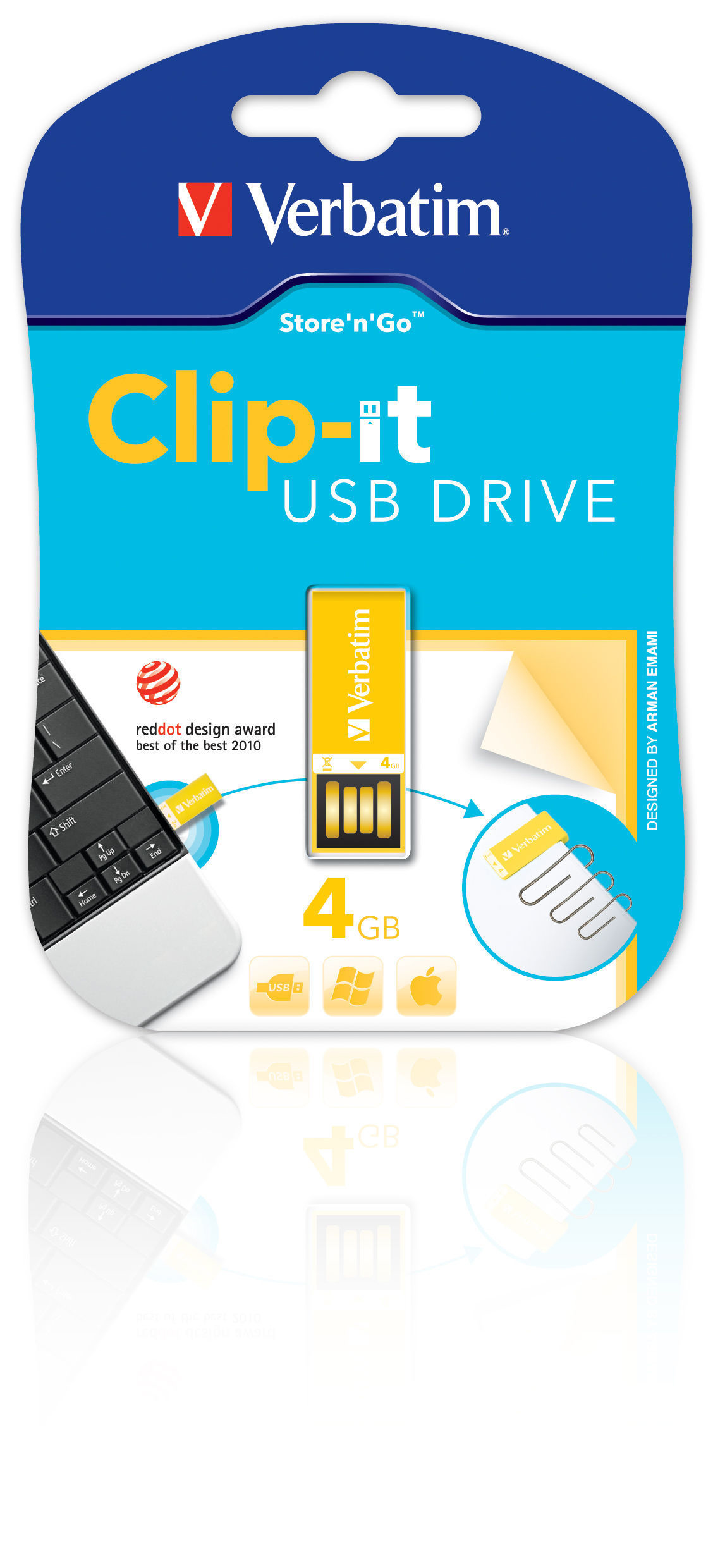 Verbatim USB Drive 2.0 4GB Clip-It Yellow