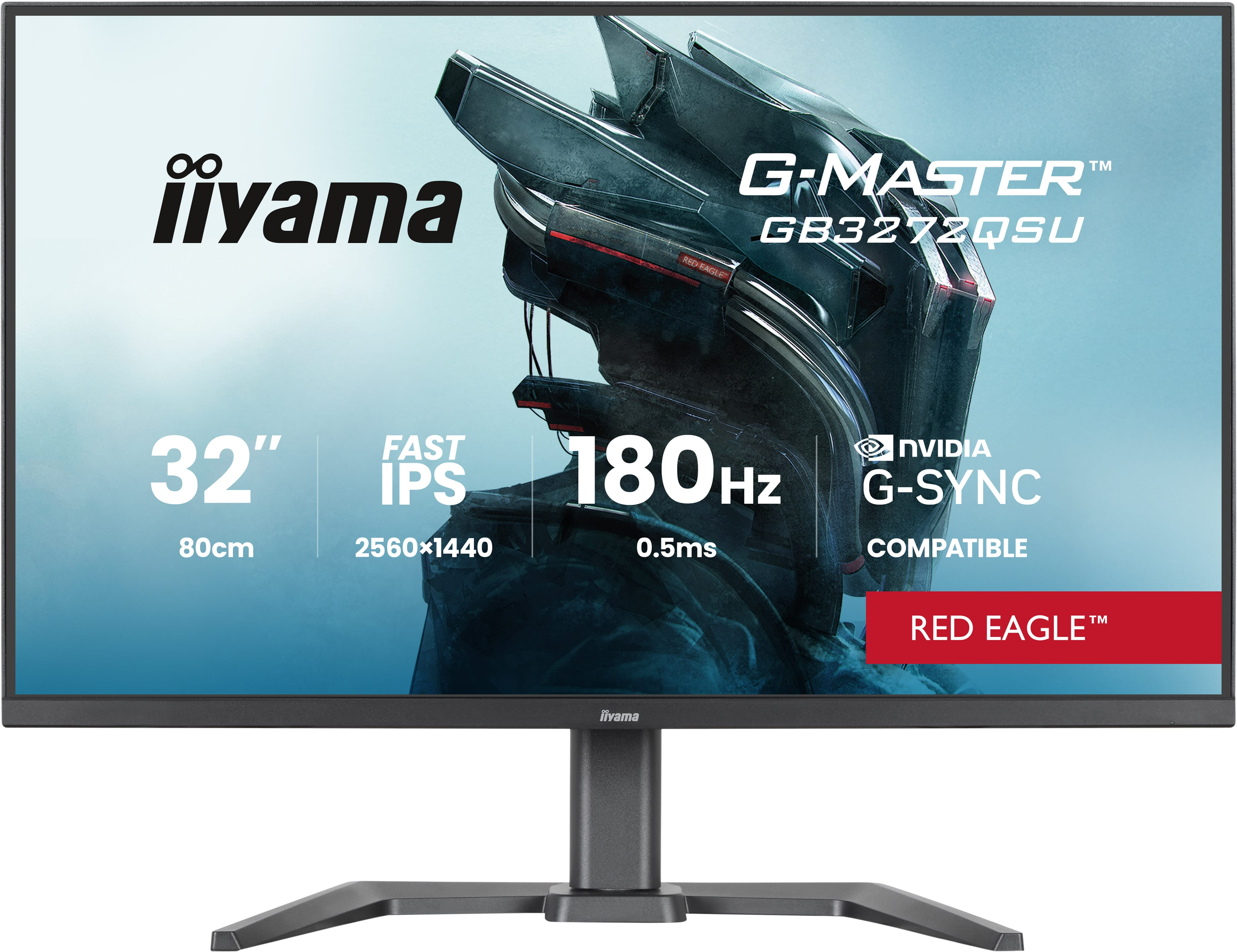 iiyama G-MASTER Red Eagle GB3272QSU-B1 - LED monitor - 32" (31.5" viewable) - 2560 x 1440 WQHD @ 180 Hz - IPS - 400 cd/m� - 1000:1 - HDR10 - 0.5 ms - 2xHDMI, 2xDisplayPort - speakers - matte black