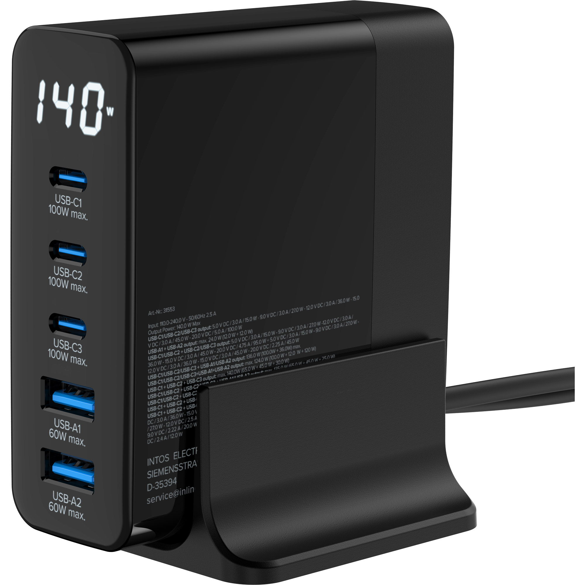 InLine USB PD power supply, GaN charger, 5-port, USB-C + USB-A – image 2