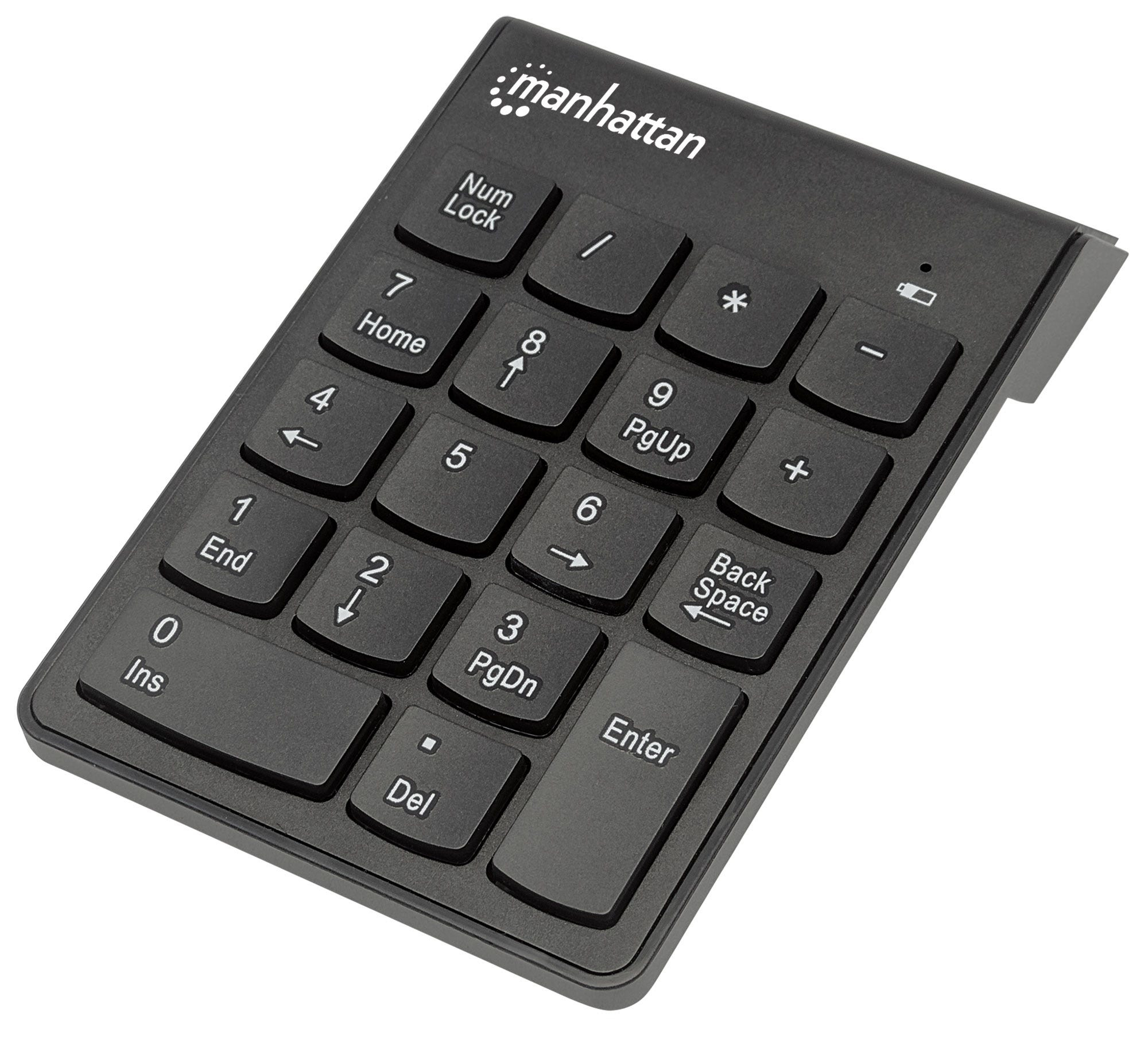 Manhattan Numeric Keypad, Wireless (2.4GHz), USB-A Micro Receiver, 18 Full Size Keys, Black, Membrane Key Switches, Auto Power Management, Range 10m, AAA Batter