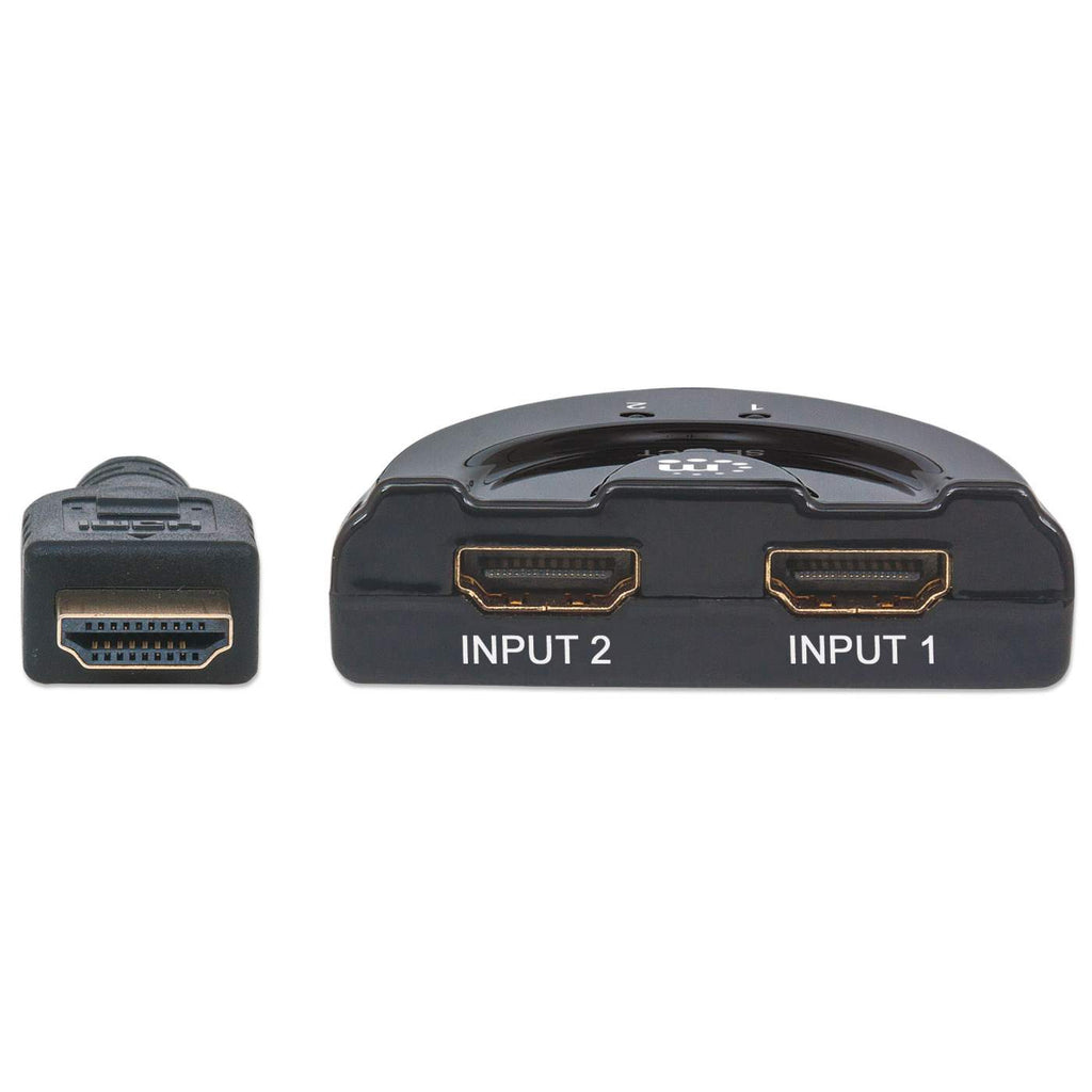 Manhattan HDMI Switch 2-Port, 1080p, Connects x2 HDMI sources to x1 display, Manual Switching (via button), Integrated Cable (50cm), No external power required, – image 3