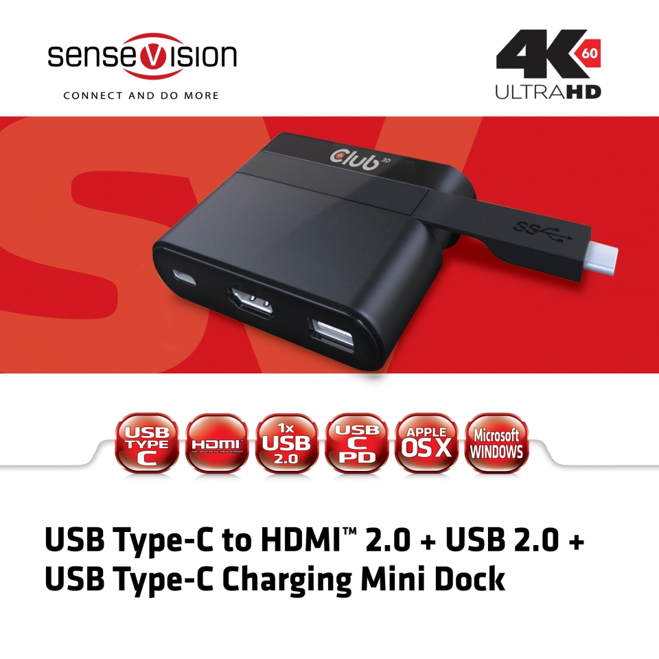 CLUB3D USB Type-C to HDMI™ 2.0 + USB 2.0 + USB Type-C Charging Mini Dock – image 2