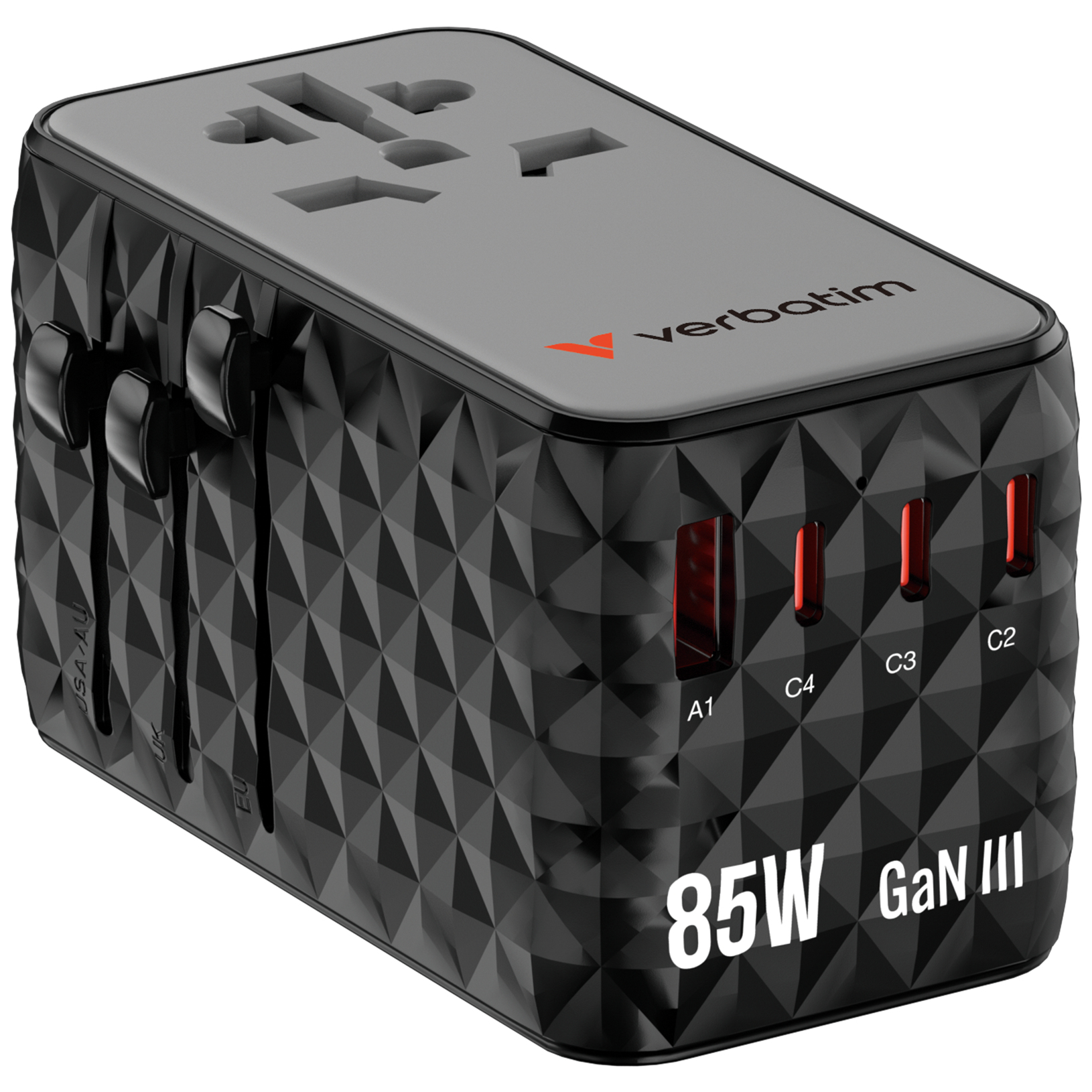 Resim Verbatim Charge 'n' Travel Diamond 85W CNT-02 AC Şarj Cihazı, 1x USB 2.0, 3x USB Type-C, Siyah