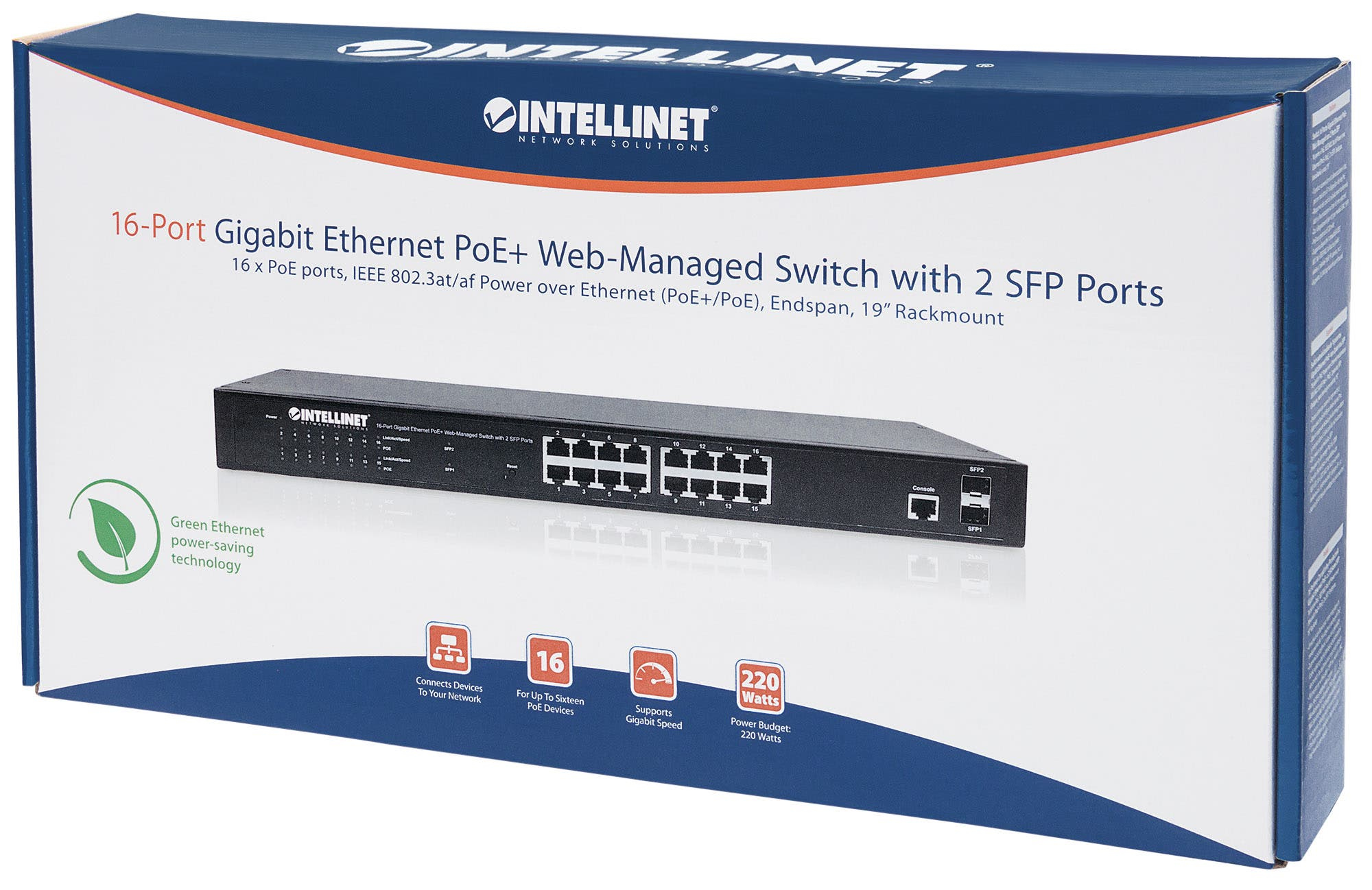 Intellinet 16-Port Gigabit Ethernet PoE+ Web-Managed Switch with 2 SFP Ports, 16 x PoE ports, IEEE 802.3at/af Power over Ethernet (PoE+/PoE), 2 x SFP, Endspan, – image 5