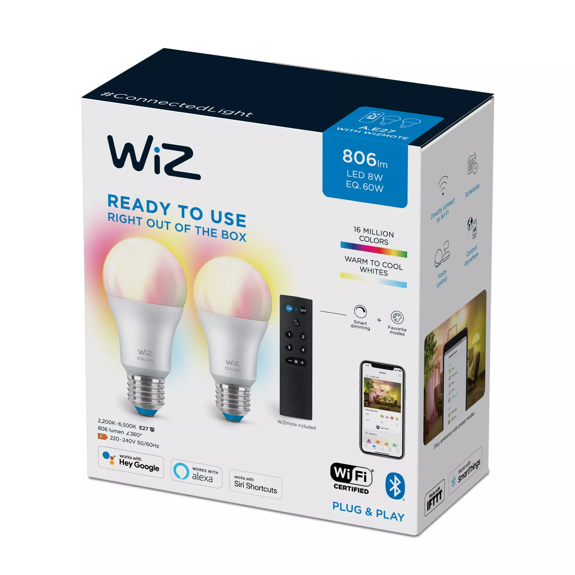 WiZ Bulb 8W (Eq.60W) A60 E27 x2 + Remote – image 6