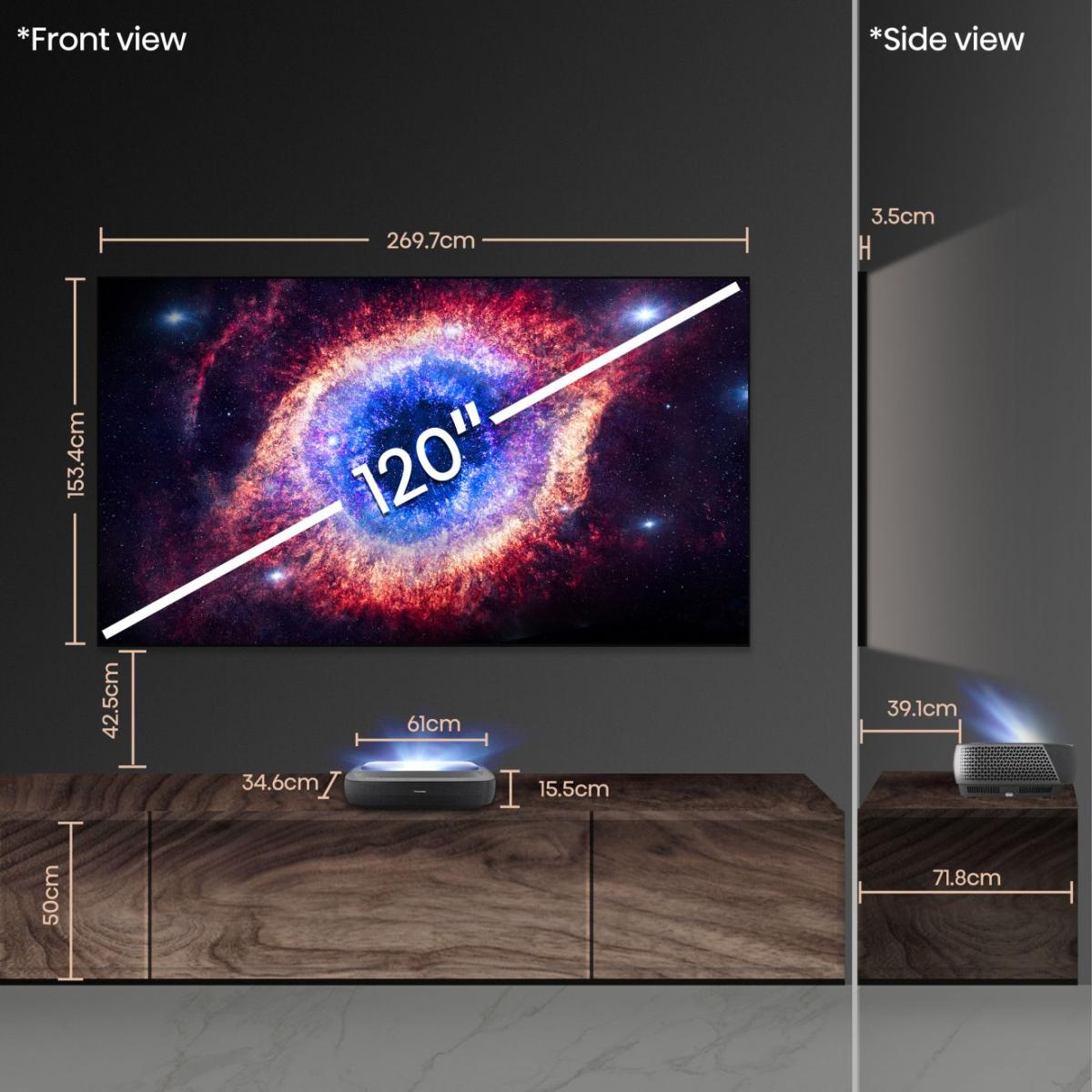 Hisense 120L9HA projection TV Ultra short throw projector 3000 ANSI lumens DLP UHD 4K (3840x2160) Black, Dark Grey – image 2