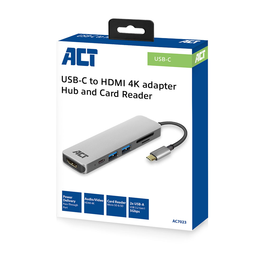 ACT AC7023 USB-C to HDMI multiport adapter 4K, USB hub, cardreader, PD pass through – image 4