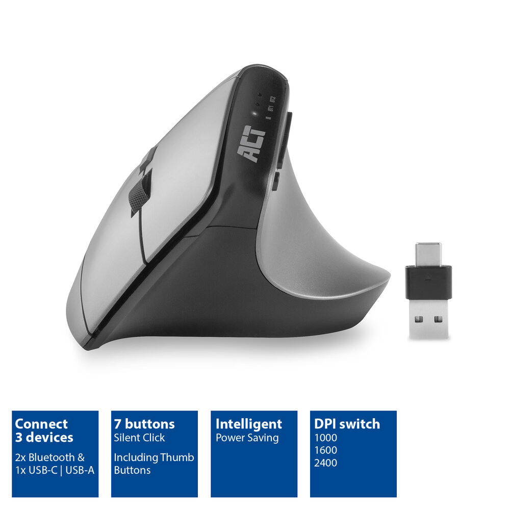 ACT Wireless Ergonomic Mouse with Bluetooth and USB-C/USB-A – image 2